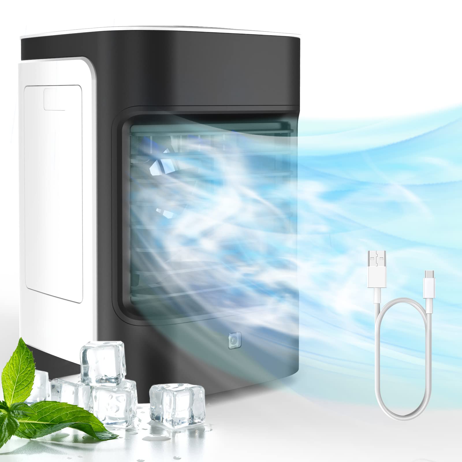 Lavpit Evaporative Portable Air Cooler, 100 Oscillating Mini Air Conditioner, 3 Speeds, 7 Color Led Lights, Usb Powered, Persona