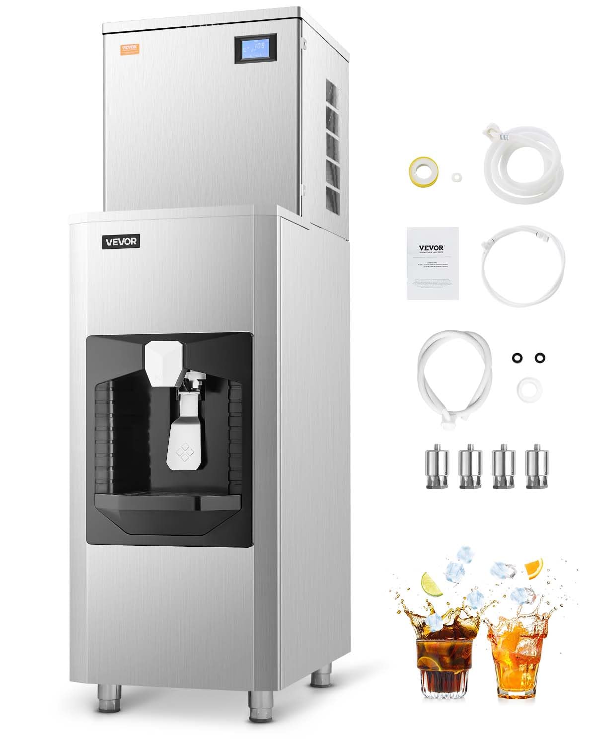 VEVOR Commercial Ice Maker, 440 Lbs/Day Ice Maker Machine, 180 Lbs Large Ice Storage Bin with 20 Lbs/Min Automatic Ice Dispensin