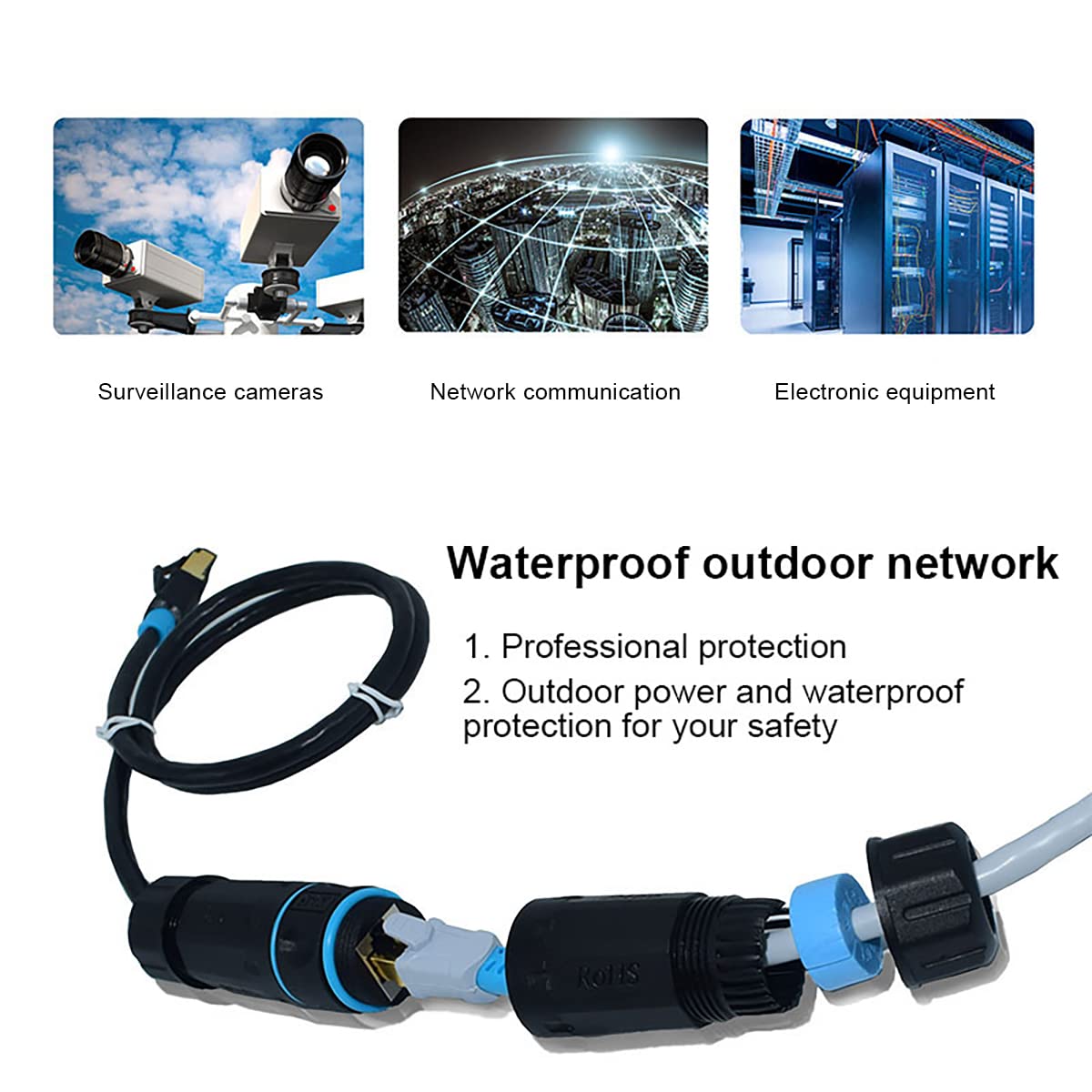 Ip68 Waterproof Rj45 Coupler, Shielded Pure Copper Waterproof Ethernet Coupler, Ip68 Waterproof Ethernet Outdoor Lan Cable Connector For Cat5, Cat5E/Cat6/Cat7/Cat8 Ethernet Cable (Black 2 Pack Female)