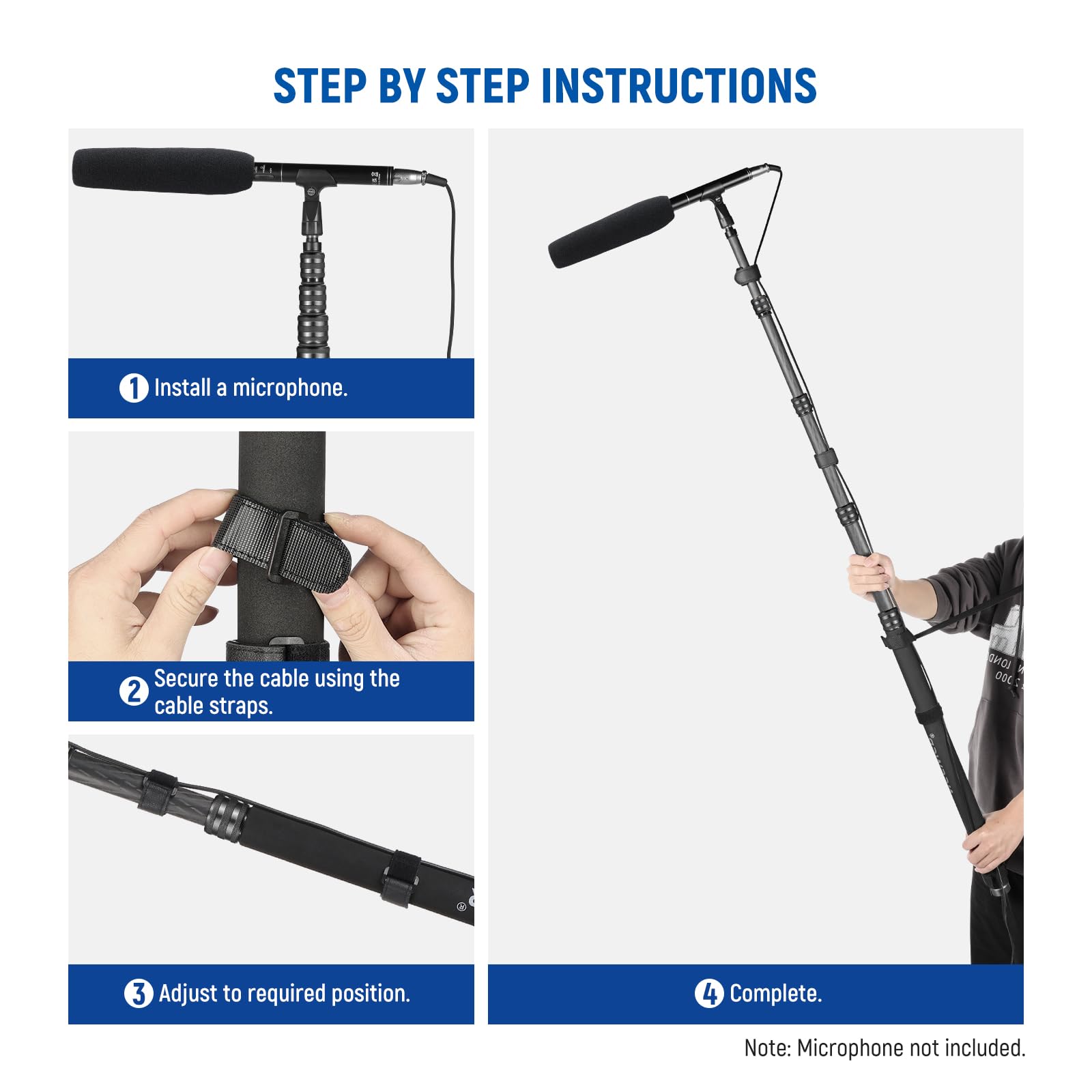 Neewer Upgraded Microphone Boom Pole, 9.8Ft/300Cm Telescopic Carbon Fiber Mic Boom Arm With 5 Sections, 1/4 3/8 5/8 Screw Adapte