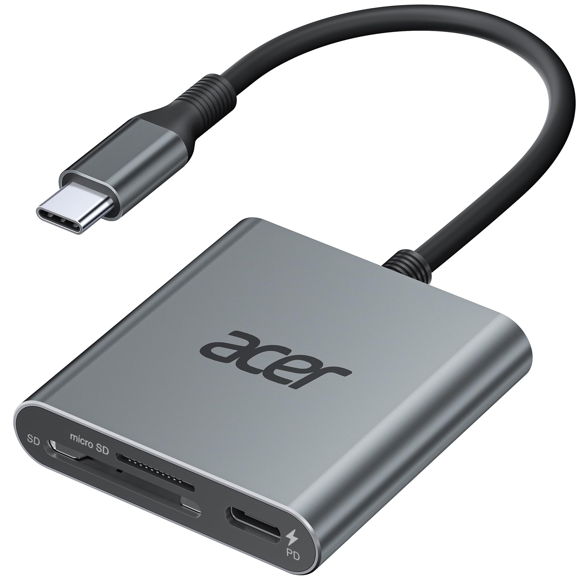 Acer USB C SD 4.0 Card Reader for iPhone 15, Dual Slot Type-C SD Memory Card Reader Adapter with 100W PD Port, for MicroSD SDXC 