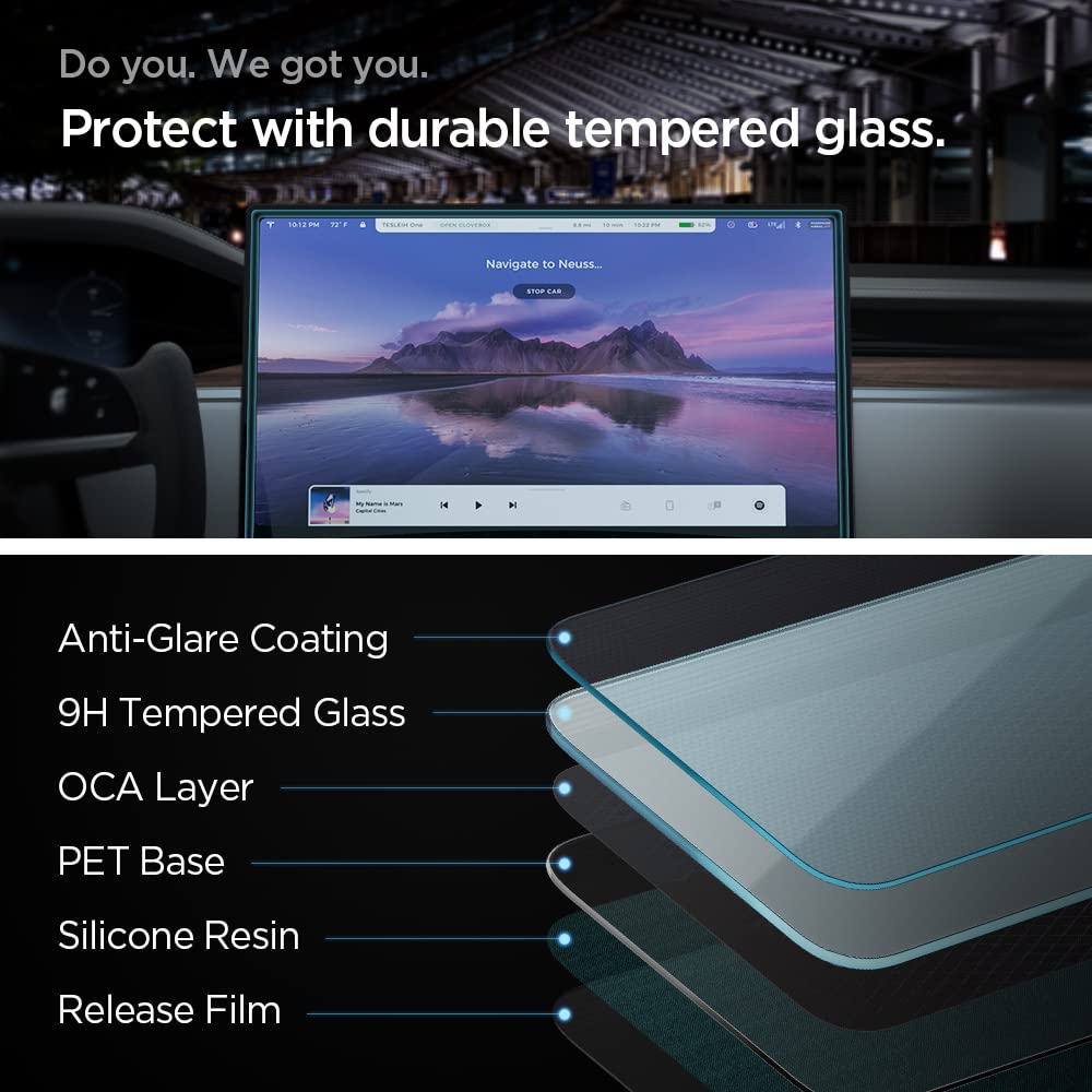 Spigen Tempered Glass Screen Protector [Glastr Ez Fit] Designed For Tesla Model S (2021/2022/2023/2024/2025), Tesla Model X (2022/2023/2024/2025) 17 Inch Dashboard Touchscreen   Crystal Clear