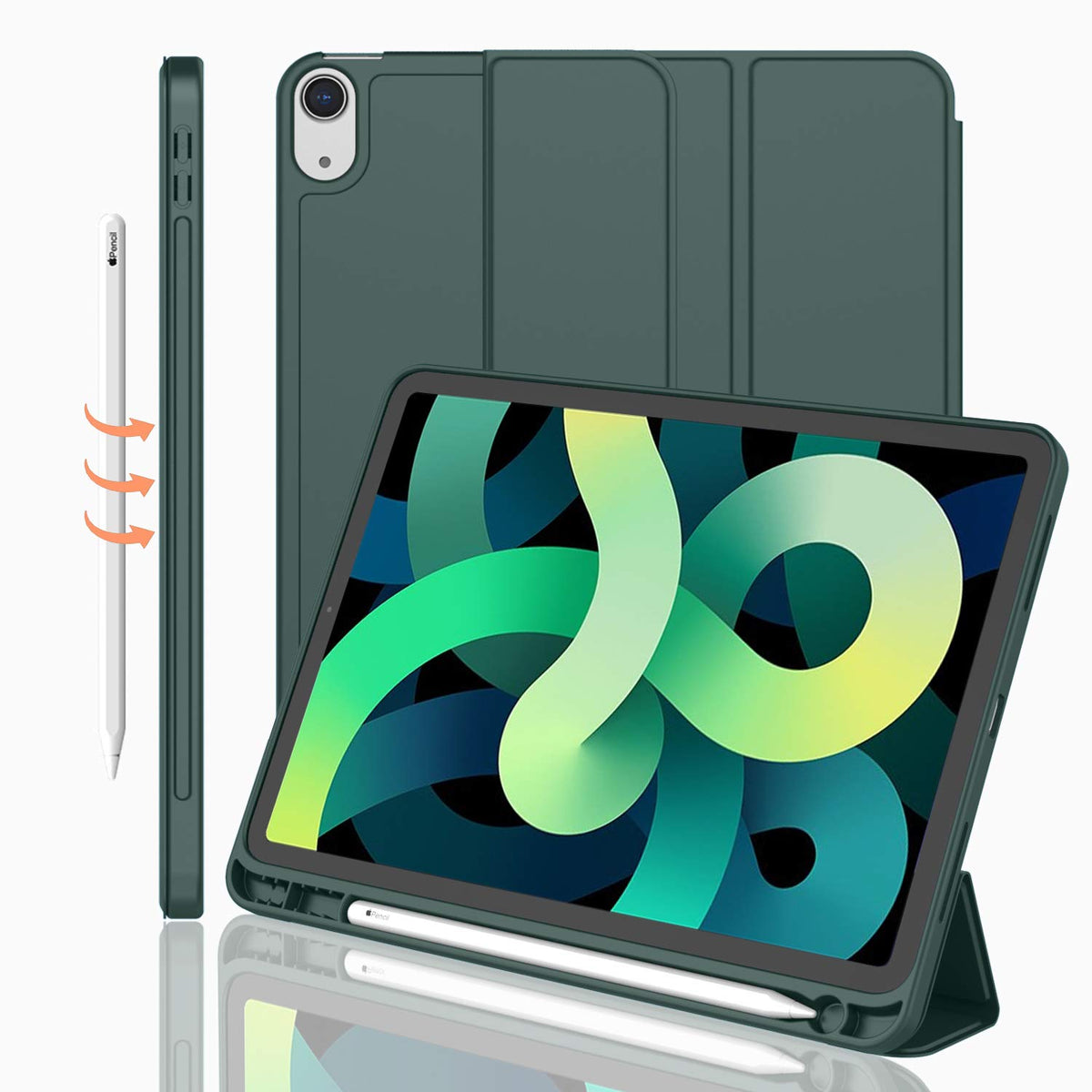 Imieet Ipad Air 11 Inch Case 2024 (6Th Generation), Ipad Air 5Th Generation Case 2022/4Th Generation Case 2020 10.9 Inch With Pencil Holder, Trifold Stand Smart Case (Midnight Green)