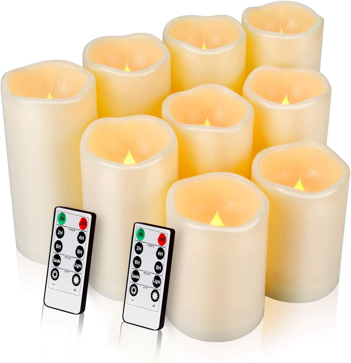 Enido Flameless Candles, LED Candles Outdoor Waterproof Candles(D: 3'' x H: 4'' 5'' 6'') Battery Operated Plastic Pack of 9 Pill