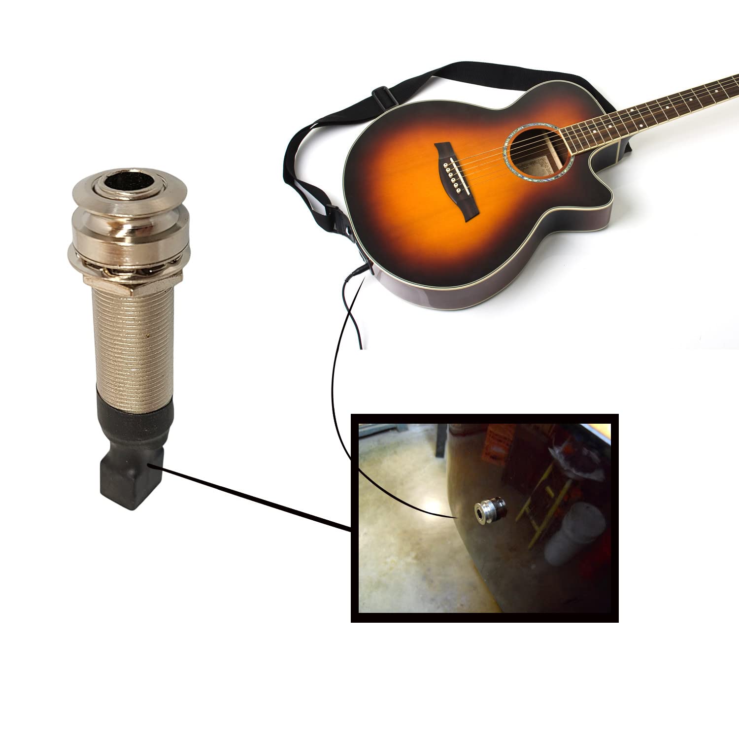 Acoustic Guitar Piezo Pickup Jack Built In Rod Piezo Pickup 1/8 (2.5Mm) Input Jack With 1/4'' (6.35Mm) Output Endpin Jack