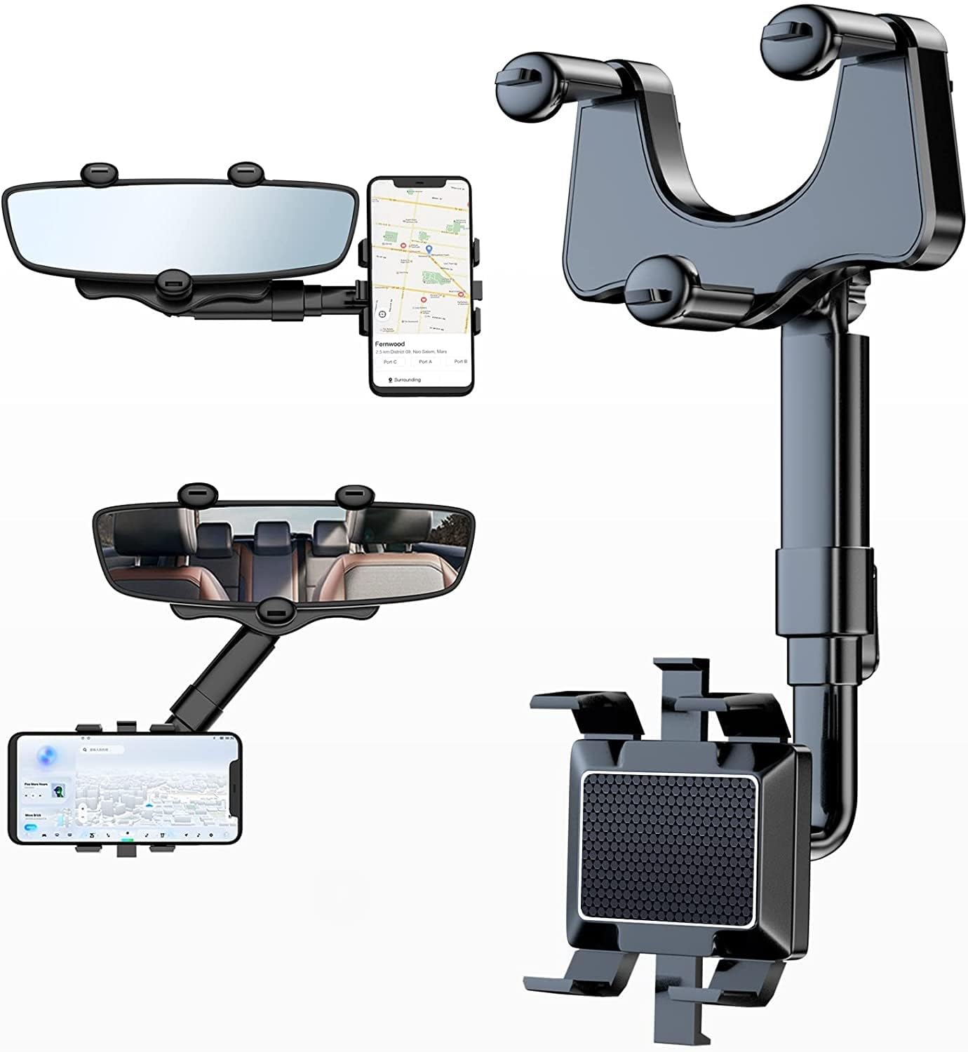 Sounce 360 Rotatable and Retractable Car Phone Holder Multifunctional Car Rearview Mirror Phone Holder, 360 Degree Rotatable Rea