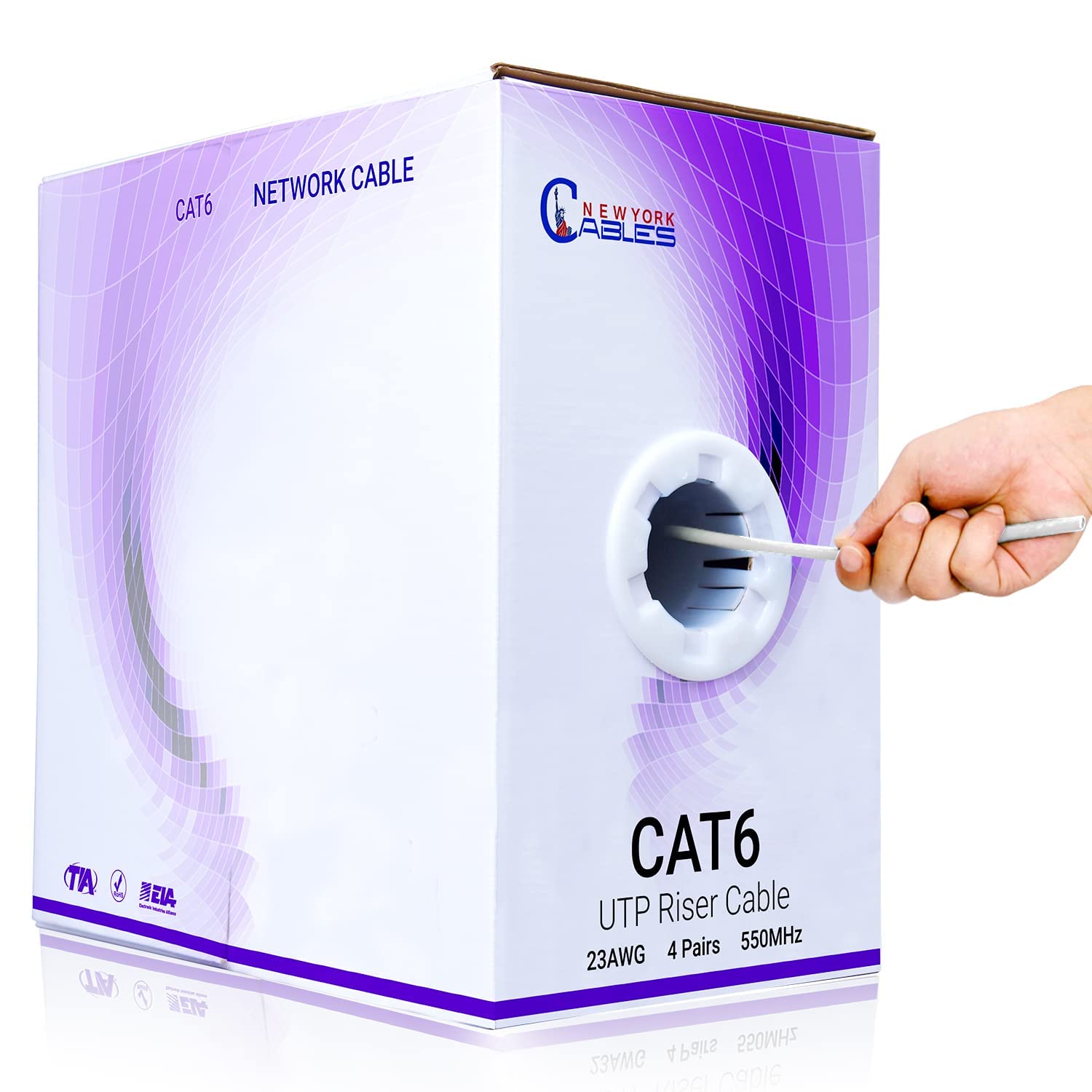 Newyork Cables Cat 6 Cable 1000Ft � Cat6 Riser (Cmr)   4 Pair Utp Solid Conductor   23 Awg 550 Mhz, 1 Gbit/S High Speed Quality Tested   Bulk Ethernet Cable   (White)