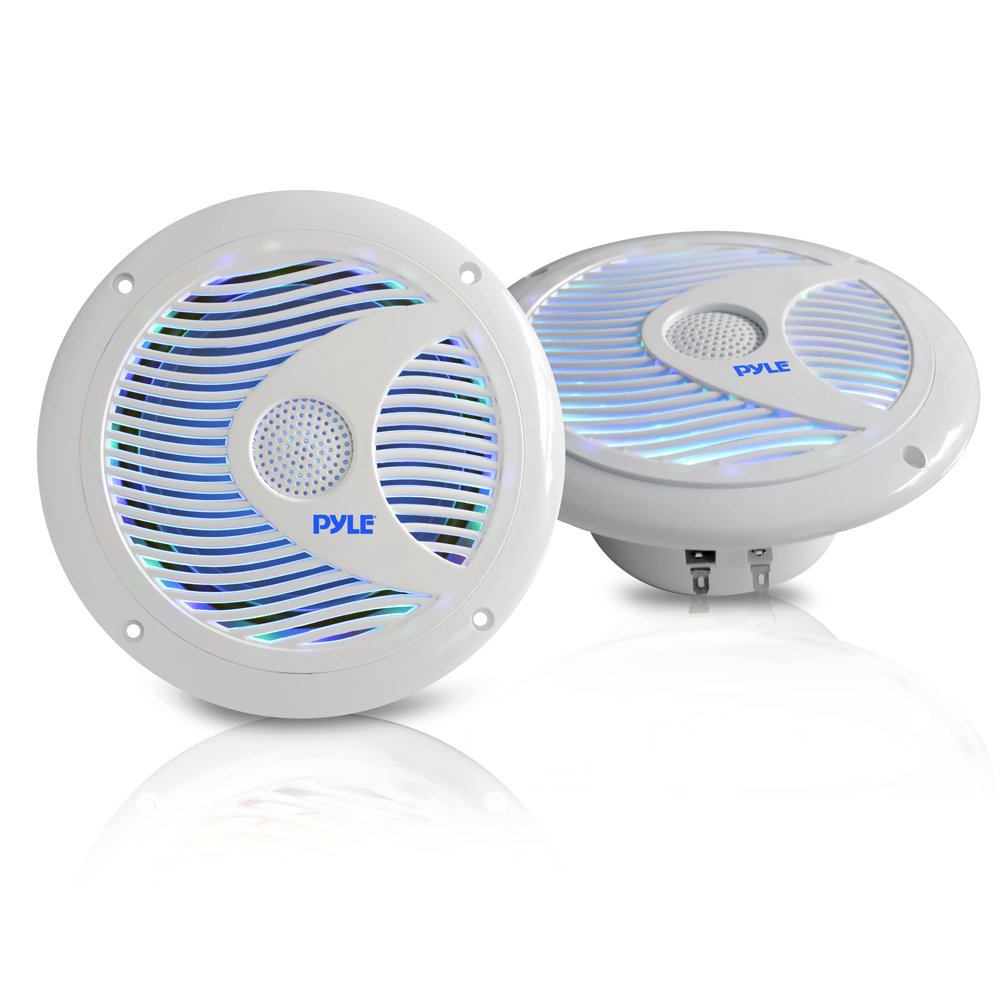 Pyle 6.5 Inch Dual Marine Speakers - IP44 Waterproof and Weather Resistant Outdoor Audio Stereo Sound System with Built-in Led L