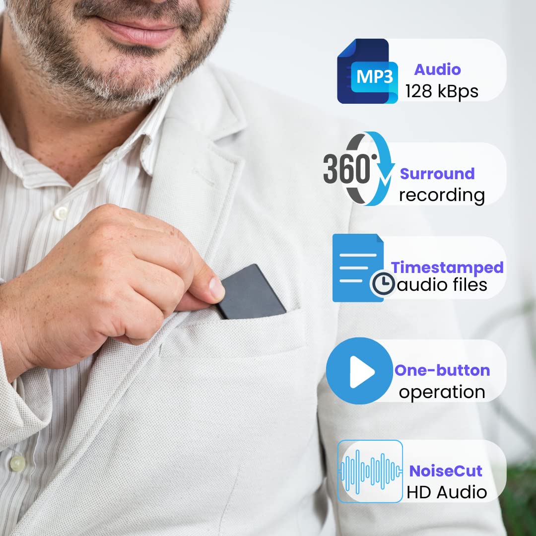 Tilerec Voice Activated Recorder With Playback   64Gb Storage, 1100 Hours Of Audio Recording, Slim & Portable Design For Meeting