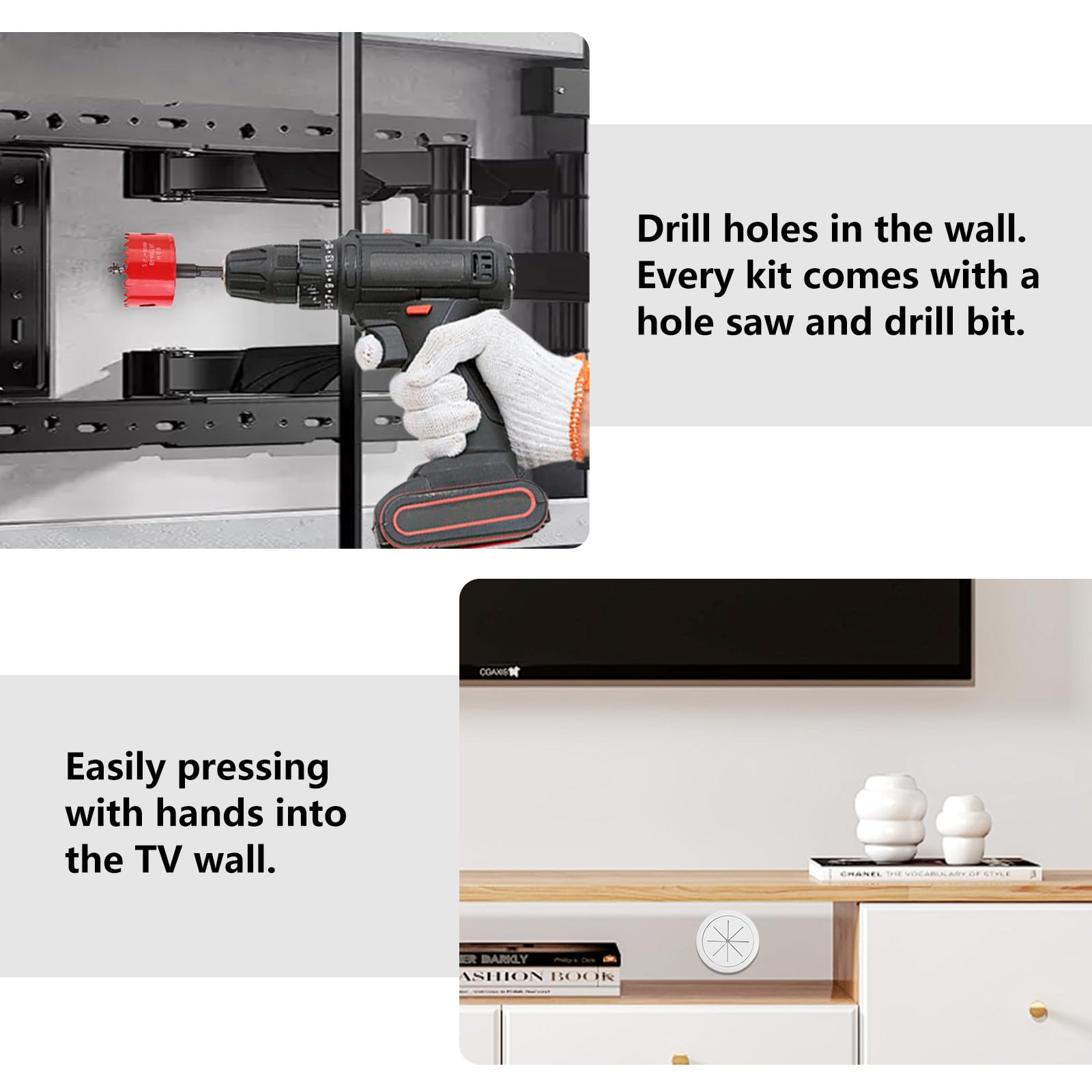 4 Pack Cord Hider For Wall Mounted Tv, 2 3/8''(60Mm Hole) Cord Hider For Tv Wall, In Wall Cable Management Kit, Includes 4 Pass