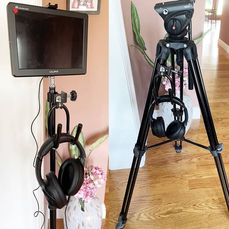 Pmsanzay Universal Hanger Stand - Black Metal, Rubber Pads, Fits 0.4" to 1.5" Tubing, Ideal for Headphones, Tambourines, and C