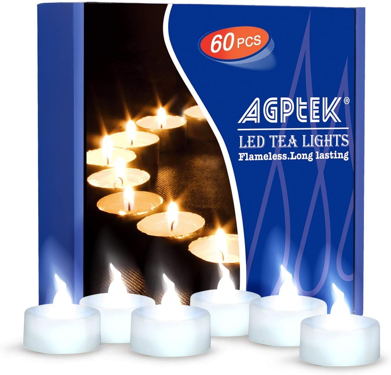 Agptek Tea Lights,60 Pack Flameless Led Candles Battery Operated Tealight Candles No Flicker Long Lasting Tealight For Wedding H