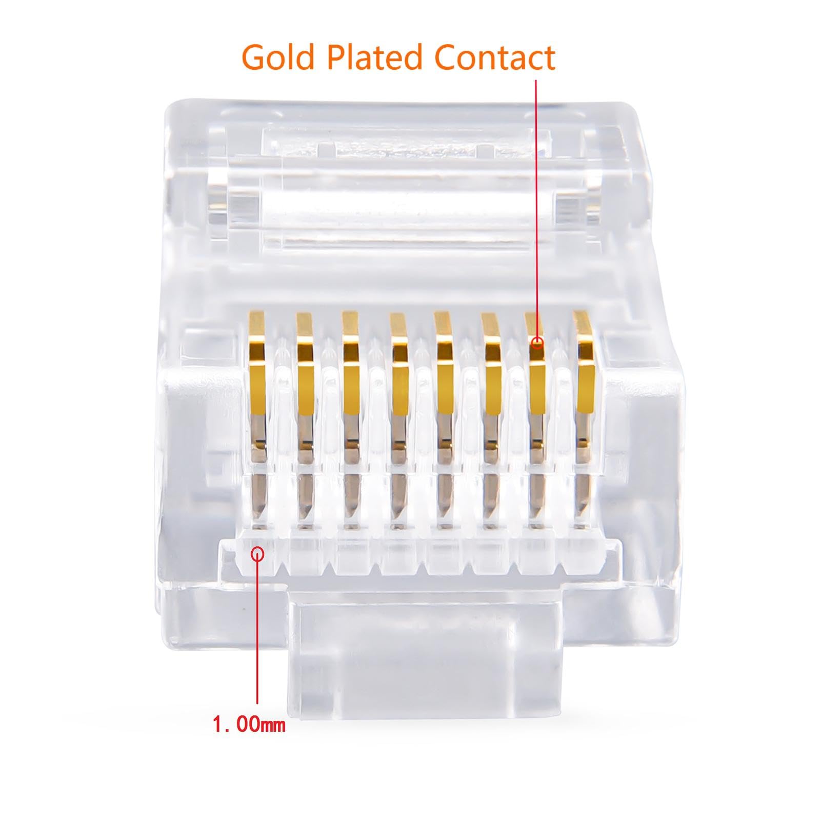 W Nectoun Cat5E Rj45 Connectors,100 Pack Cat5 Ends/Cat 5 Connector/Cat 5E Rj45 Modular Plugs(3 Prong Gold Plated 15?),Utp Network Plug For Solid Strand Cable