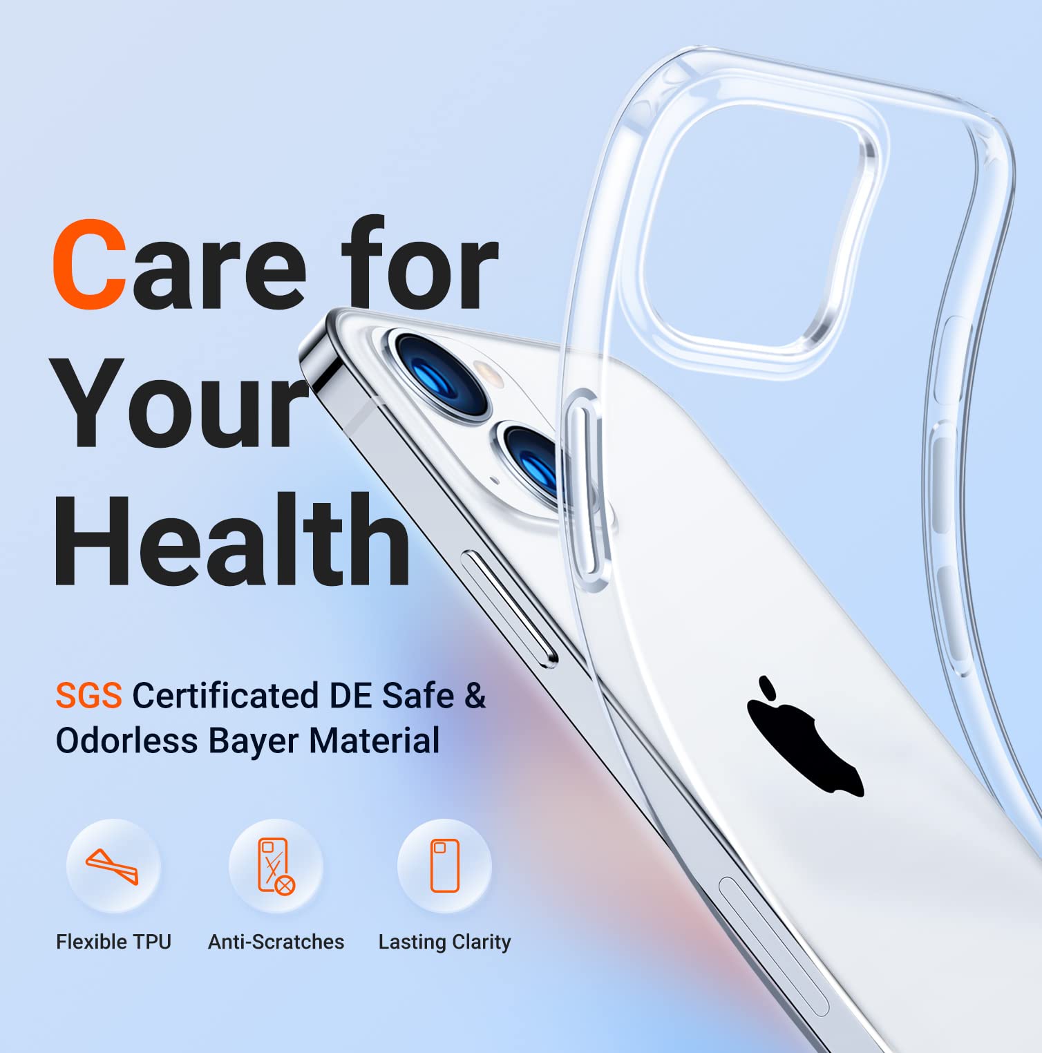 Torras Iphone 13 Case Clear, Blooming Original Beauty [Upgraded Military Drop Protection] Phone Cases Soft Tpu Ultra Thin Slim S