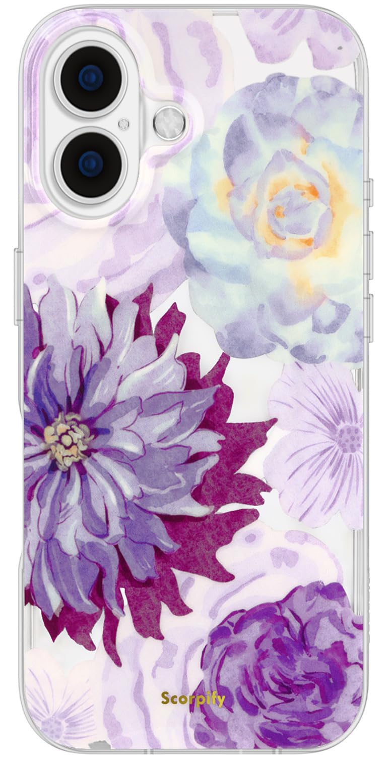 SCORPIFY for iPhone 17 Case [Compatible with MagSafe] with Purple Zinnia Floral Design, Cute Clear Magnetic Phone Cover for Wome