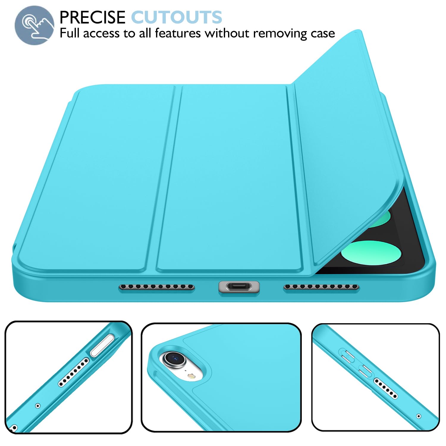 Imieet Ipad Mini 7 Case 2024 (A17 Pro), Ipad Mini 6 Case (8.3 Inch,2021 Model), Ipad Mini 7Th/6Th Generation Case With Pencil Holder, Trifold Stand Smart Case With Soft Tpu Back,Cyan