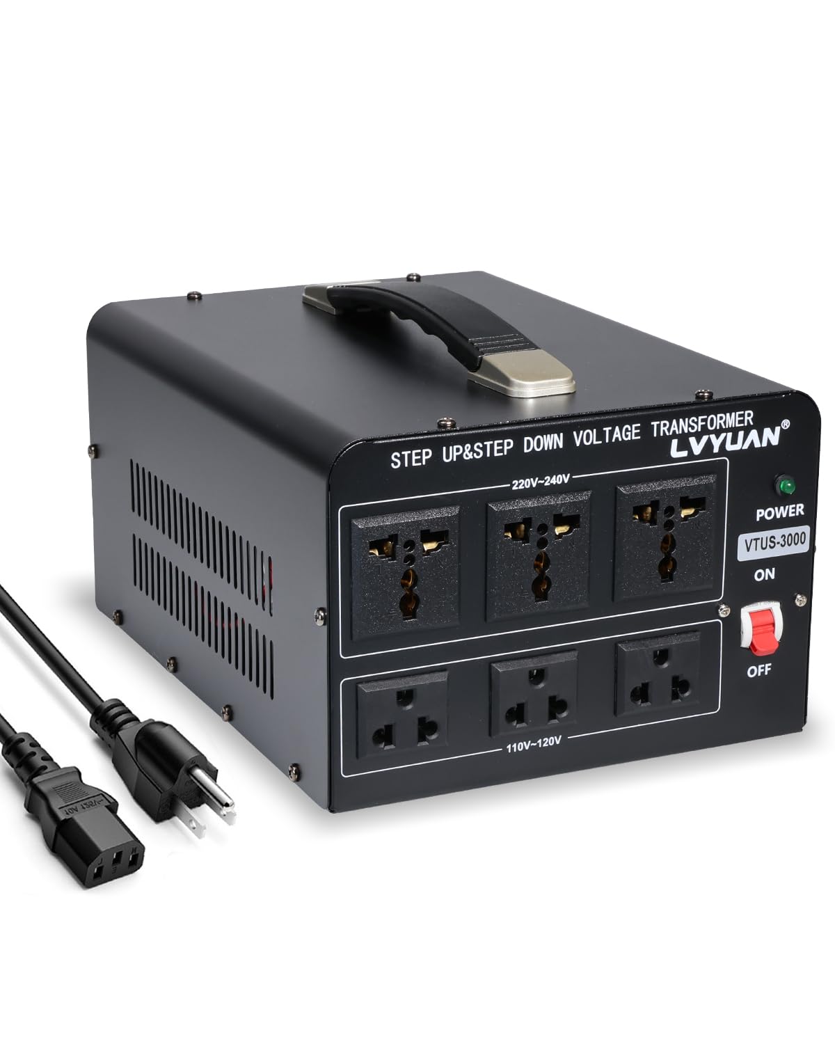 Lvyuan 3000 Watt Voltage Converter Transformer Heavy Duty Step Up/Down Ac 110V/120V/220V/240V Power Converter With 3 Us Outlets,