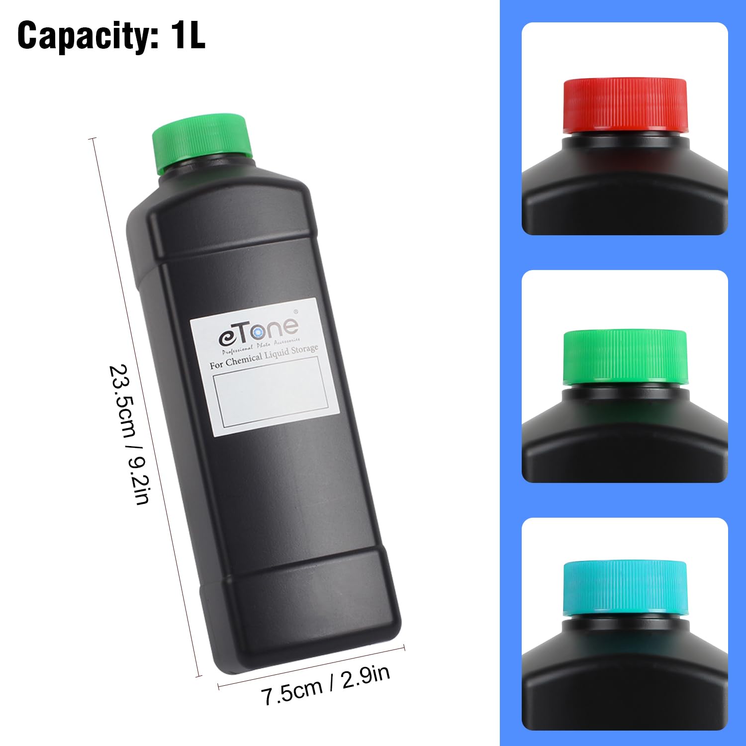 Etone 3X 1000Ml Darkroom Chemical Storage Bottles Film Photo Developing Processing 1L