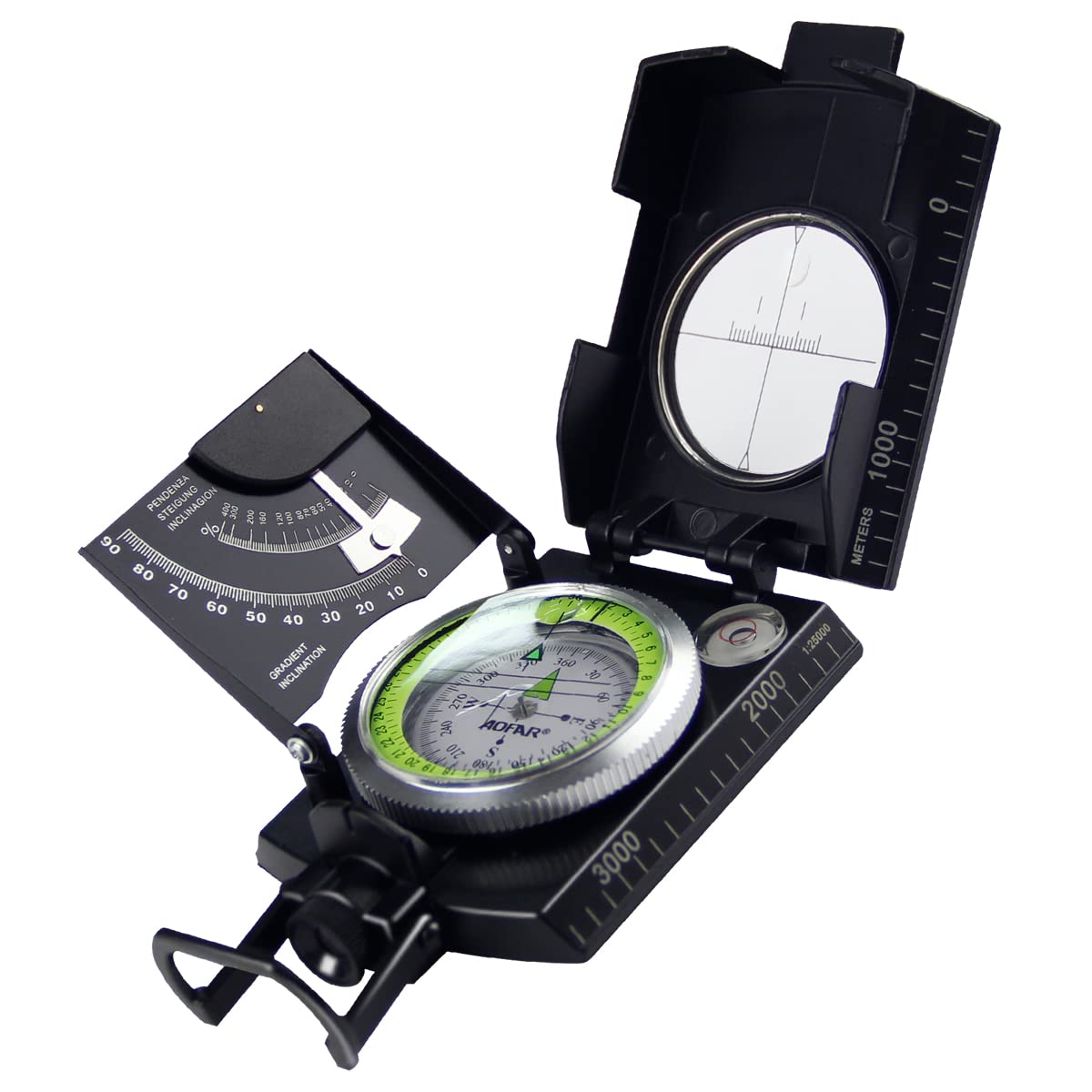 Aofar Military Compass Af-4074 Black Or Hiking,Lensatic Sighting Waterproof,Durable,Inclinometer For Camping,Boy Scount,Geology 