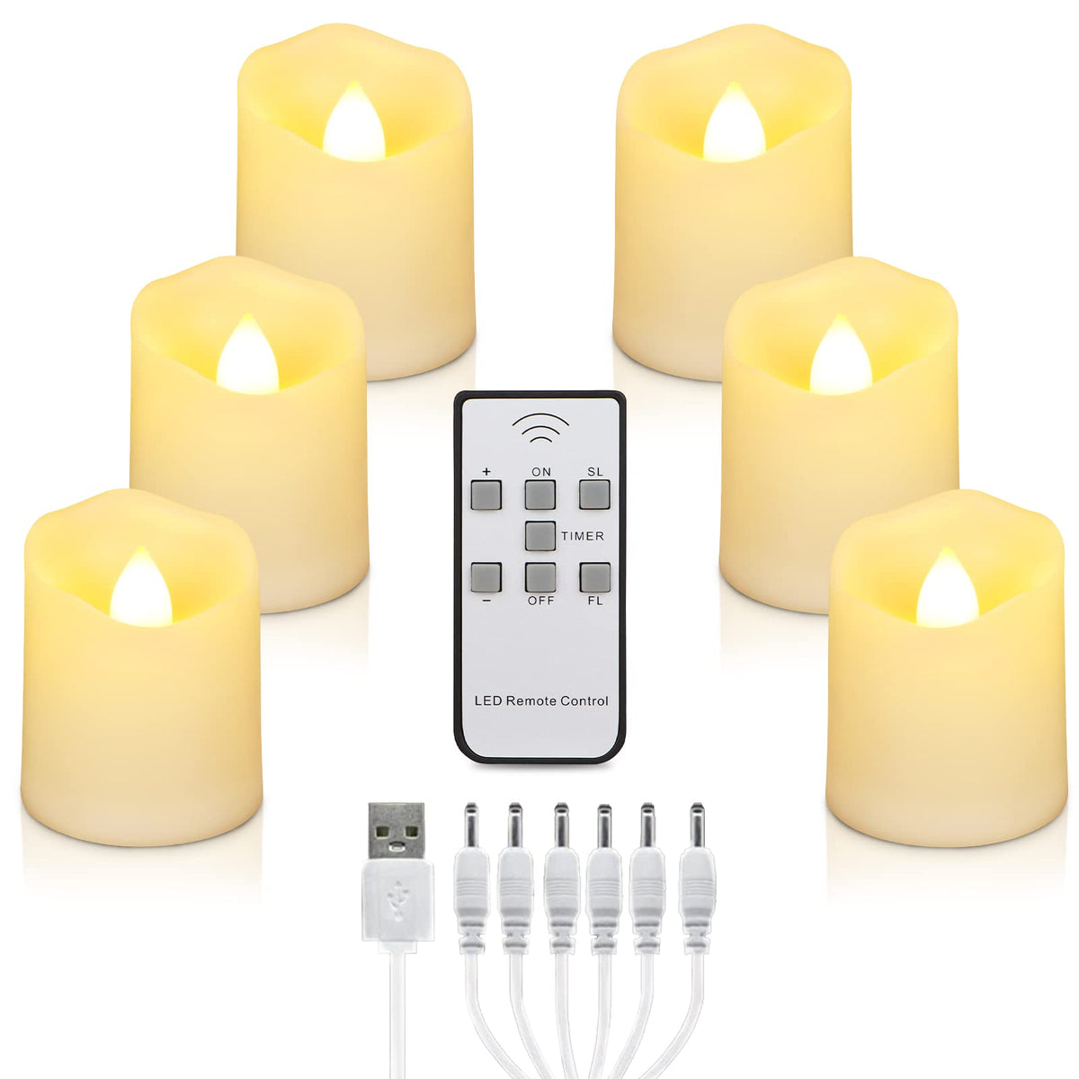 Led Tea Lights Rechargeable Candles With Usb Charging Cable, 6 Pcs Votive Tea Light With Remote, Flameless Flickering Warm White