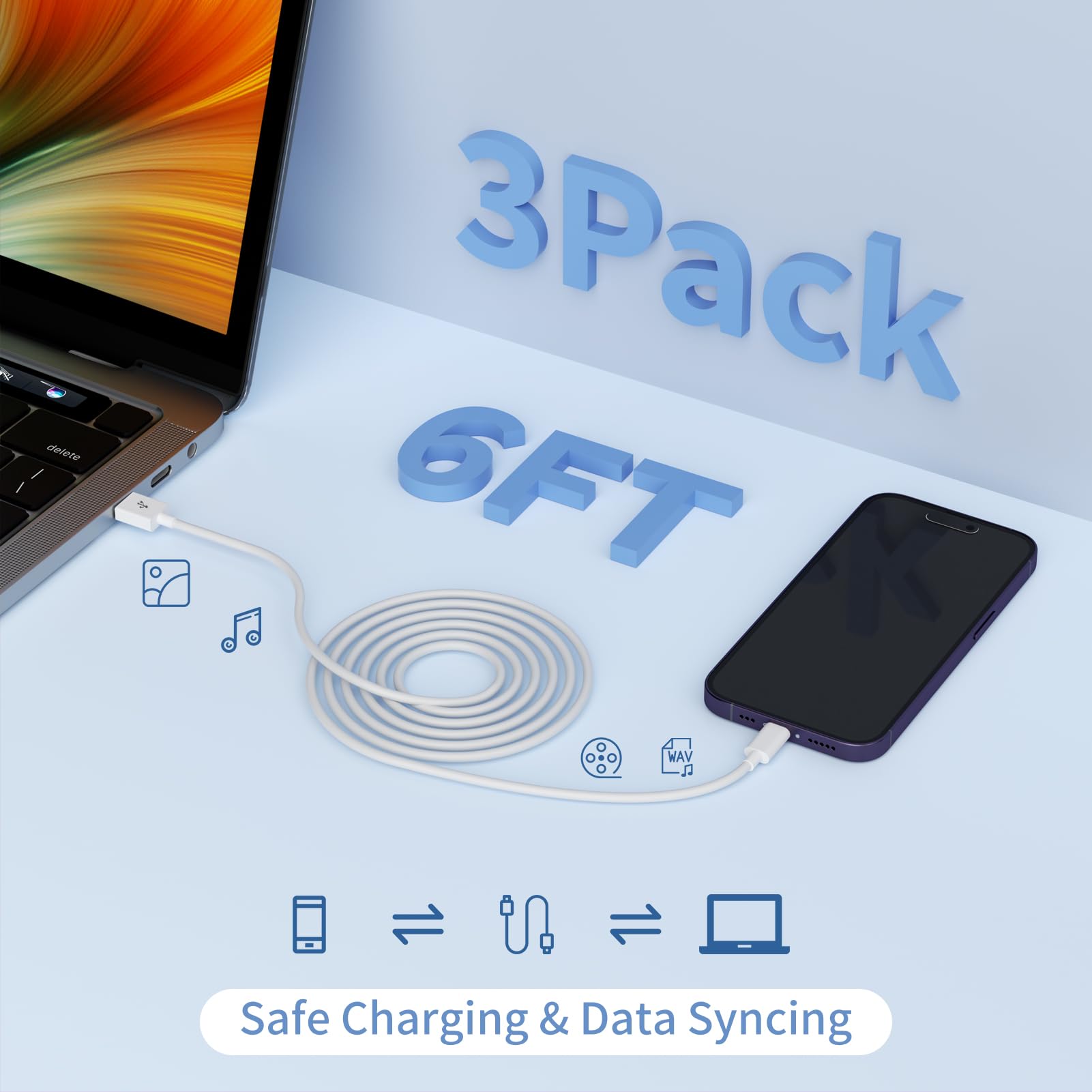 Idison Iphone Charger 3 Pack 6Ft,[Mfi Certified] Usb To Iphone Cable Fast Charging Iphone Charger Cord Compatible With Iphone 14 13 12 11 Pro Max Xr Xs X 8 7 6 Plus Se And More