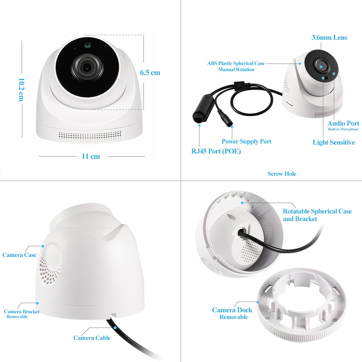 Revotech Hd 3Mp Indoor Poe Ip Camera With Audio, Dome Security Camera 3 Array Led Ir Night Vision P2P Remote View Cctv Cam H.265