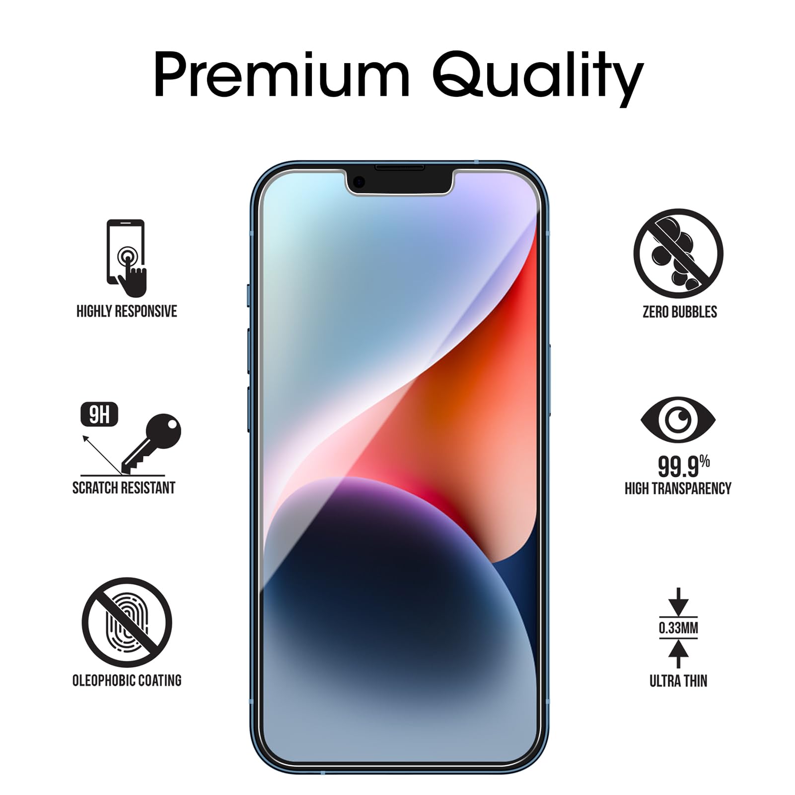 Amfilm Essential Screen Protector For Iphone 14 Iphone13 Iphone 13 Pro 6.1'', Premium 9H+ Tempered Glass, Anti Scratch, Hd Clear