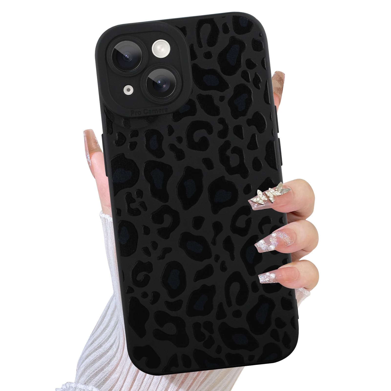 TEAUGHT Compatible with iPhone 13 Case Cute Pattern Black Leopard Print Cheetah Camera Protection Cover, Cheetah Pattern Phone C