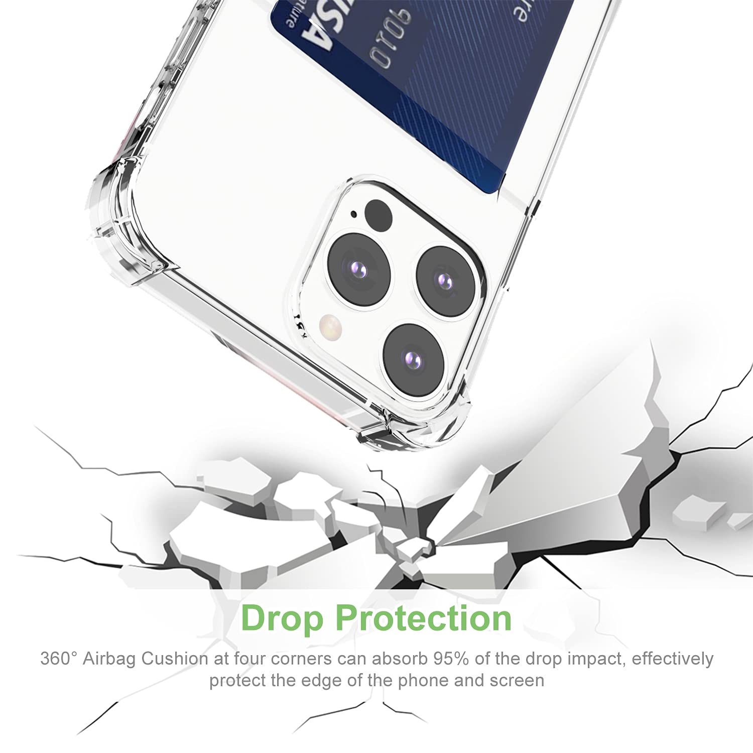 Wuwedo iPhone 13 Pro Max Clear Slim Shockproof TPU Card Wallet Case