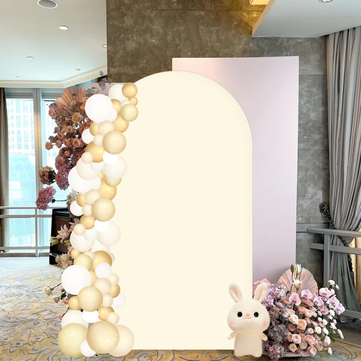 Mlmc 7.2Ft Beige Fitted Spandex Arch Cover Stretchy Backdrop Stand Fabric Round Top Chiara Arch Backdrop Stands Cover For Baby S