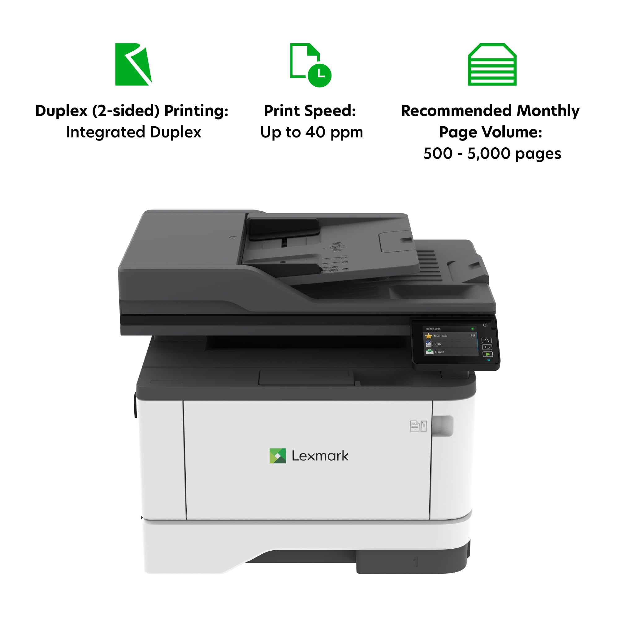 Lexmark Mx331Adn Black And White All-In-One Printer With Touchscreen, Laser Device With Optional Wireless Connection, Duplex Pri