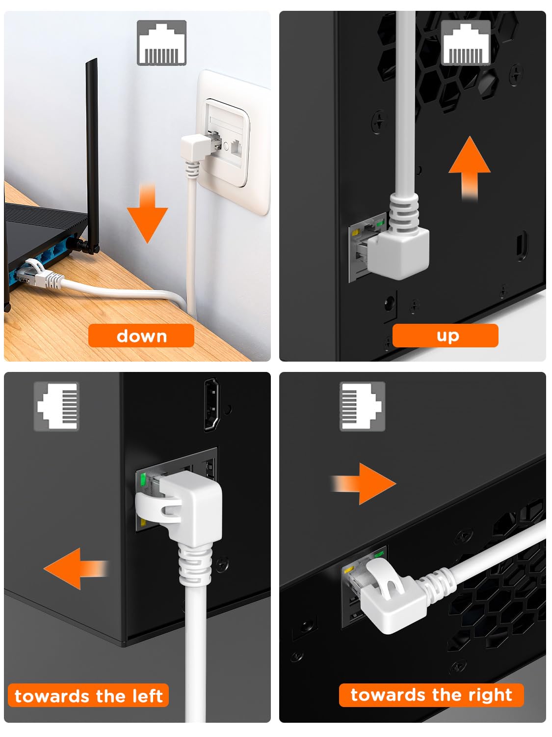 Juxinice 2Pack 90 Degree Cat6 Ethernet Cable White 6Ft Down Angle, Cat 6 Right Angle Ethernet Patch Cable Gigabit Rj45 Network Cable,Bandwidth Up To 250Mhz 1Gbps