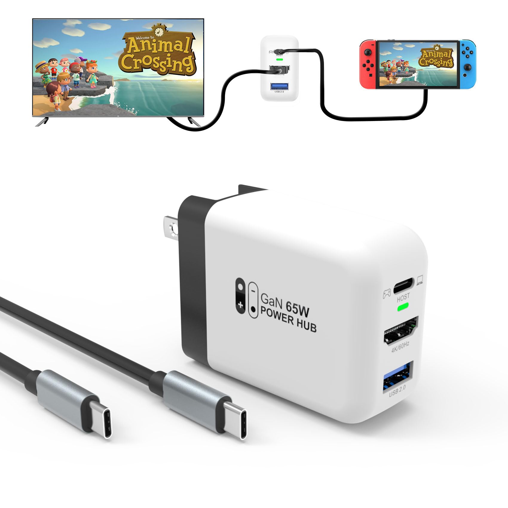 Mirabox 65W Portable Dock Charger for Nintendo Switch, Compatible with Switch OLED/Steam Deck/ROG Ally/Samsung Dex/iPad/MacBook,