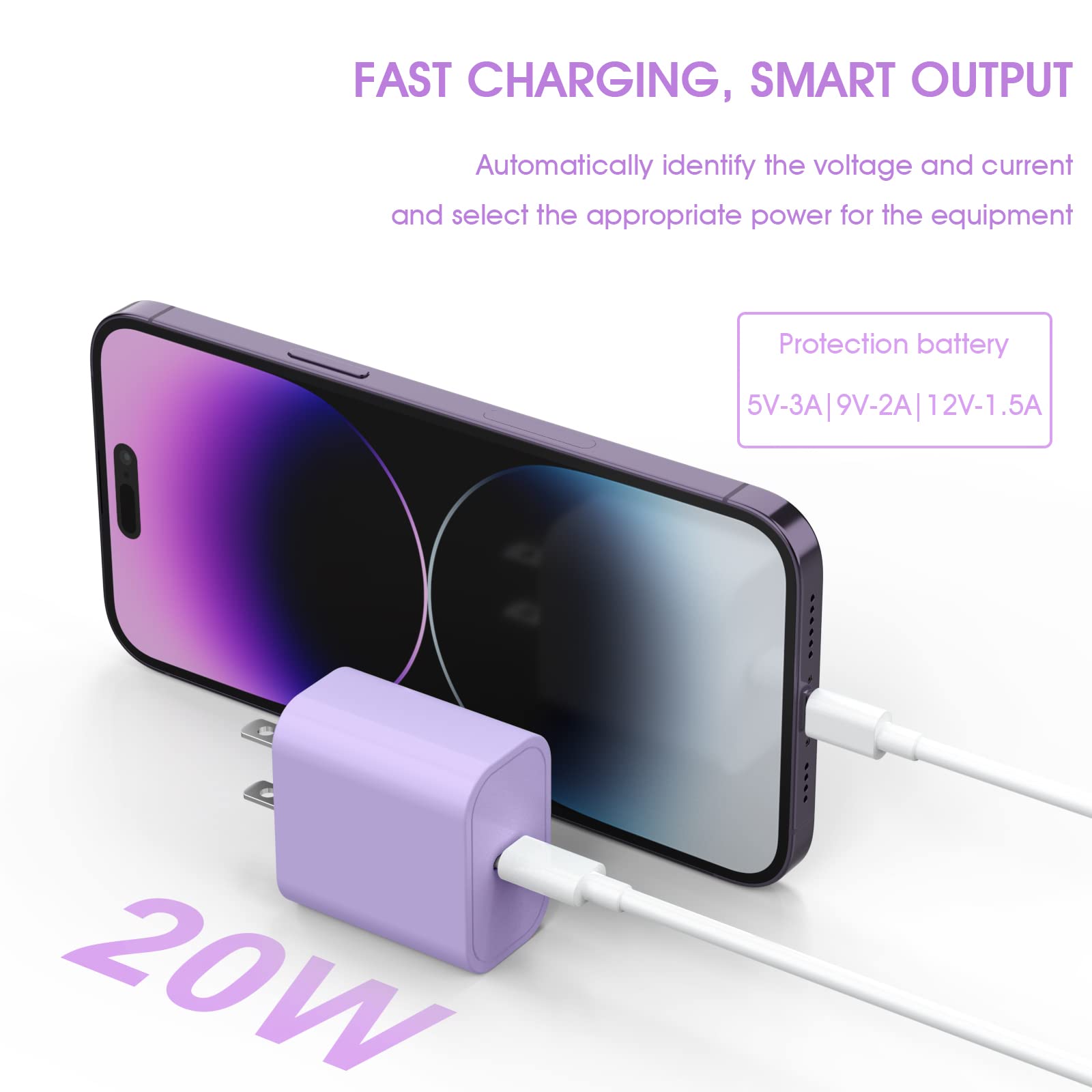 Igenjun 20W Usb C Charger, Mfi Certified Iphone 15 14 13 12 Fast Charger, Compact Pd 3.0 Wall Charger Block, Lilac, 4 Pack