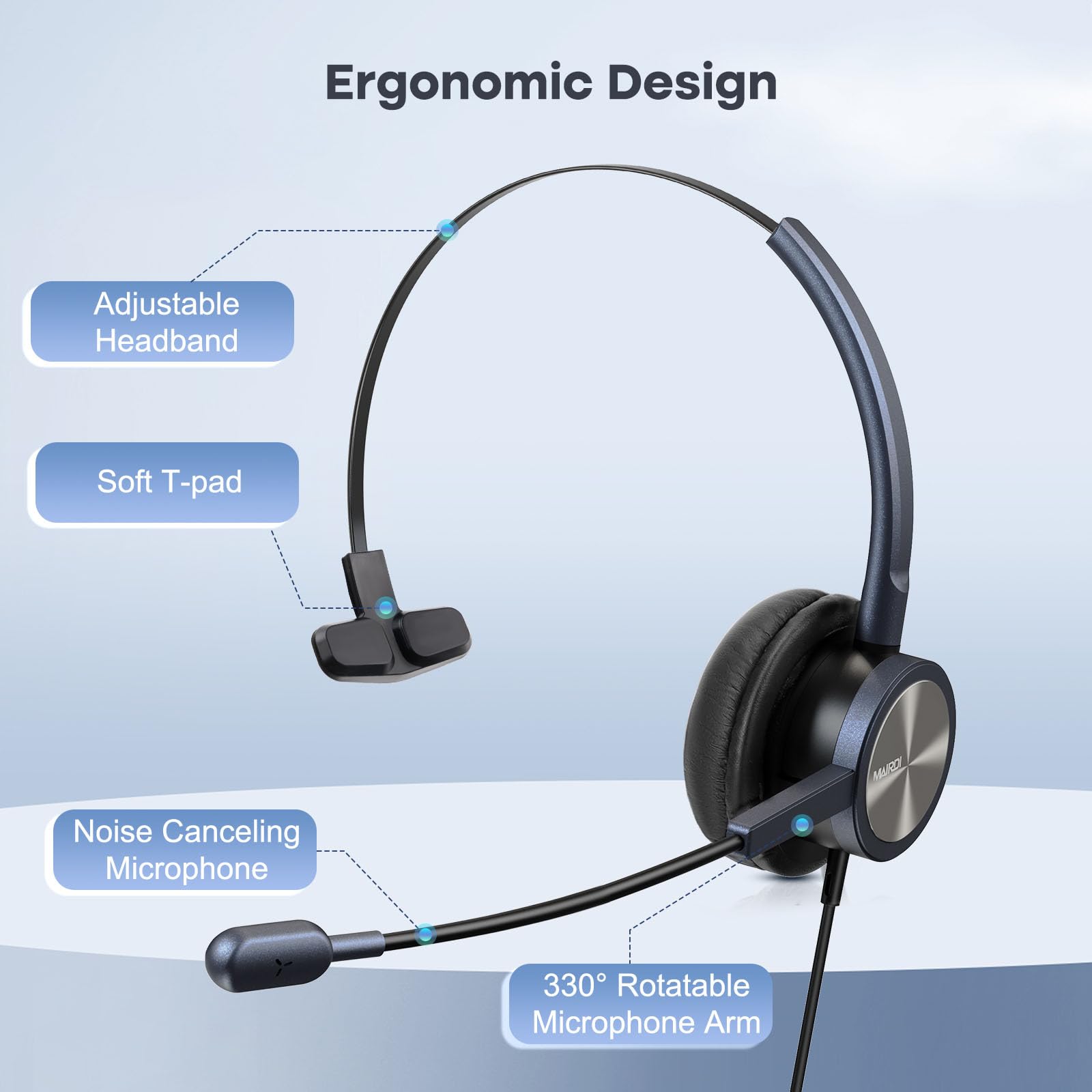 Mairdi Telephone Headset With Rj9 & 3.5Mm Jack For Office Landline Deskphone Cell Phone Pc Laptop, Call Center Phone Headset Wit