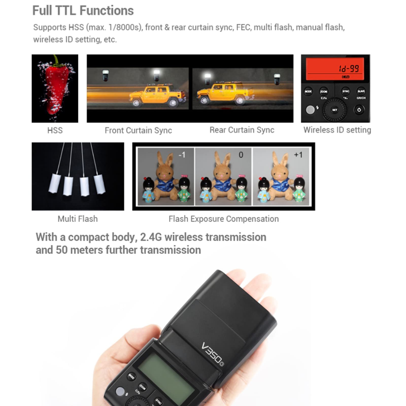 Godox V350O Ttl Flash For Olympus Panasonic Gn36 1/8000S Hss Camera Flash W/ 2000Mah Battery 500 Times Full Power Flash 0.1S-1.7