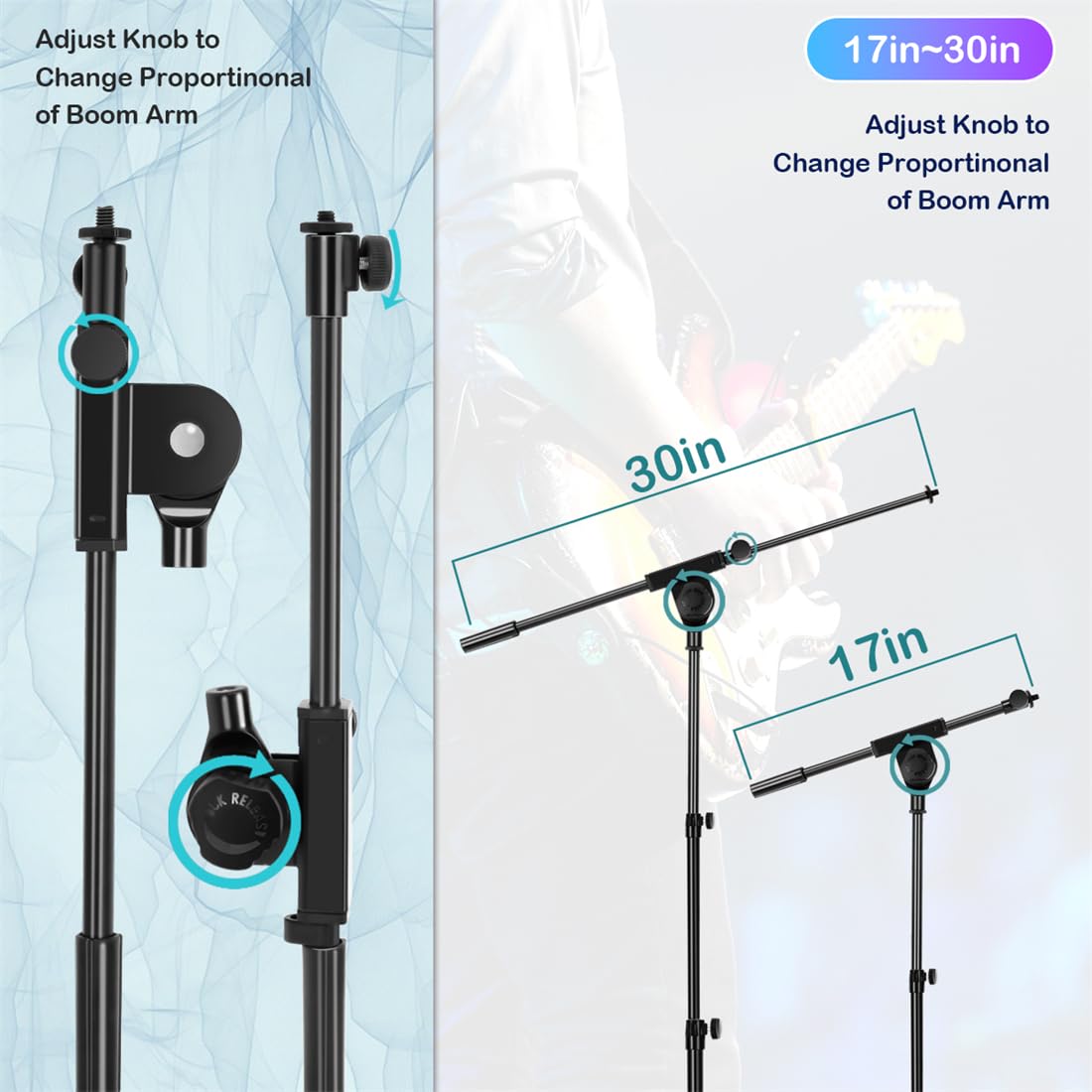 Halostand Microphone Stand - Heavy Duty Tripod Boom Arm, Aluminium Base, Black, Model HLS02 with 2 Clips & Carrying Bag
