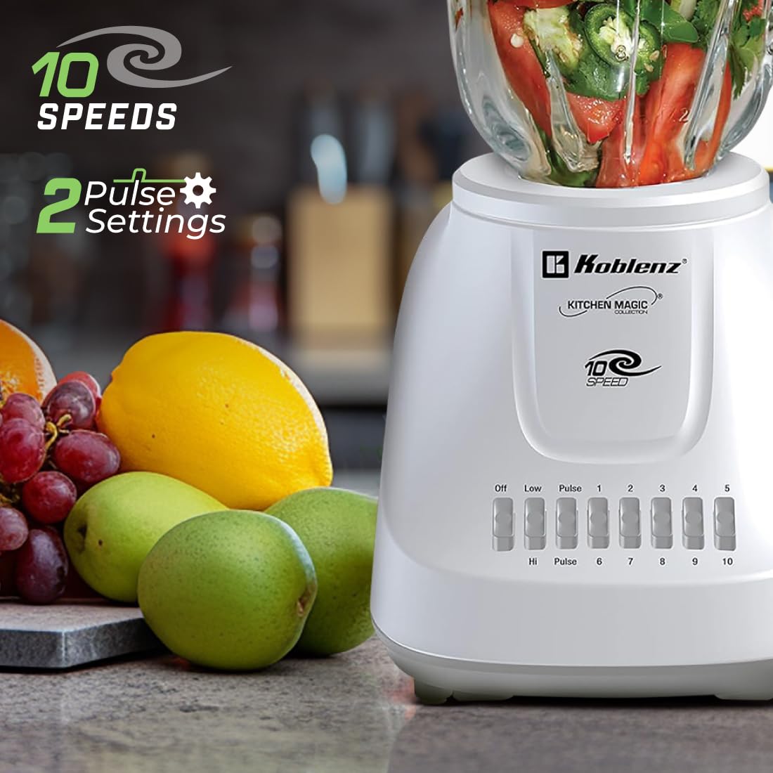 Koblenz 51-oz Glass Jar Blender, 10 Speed and 2 Pulse Blender, Countertop Blender with Stainless Steel Blades, Perfect for Shake