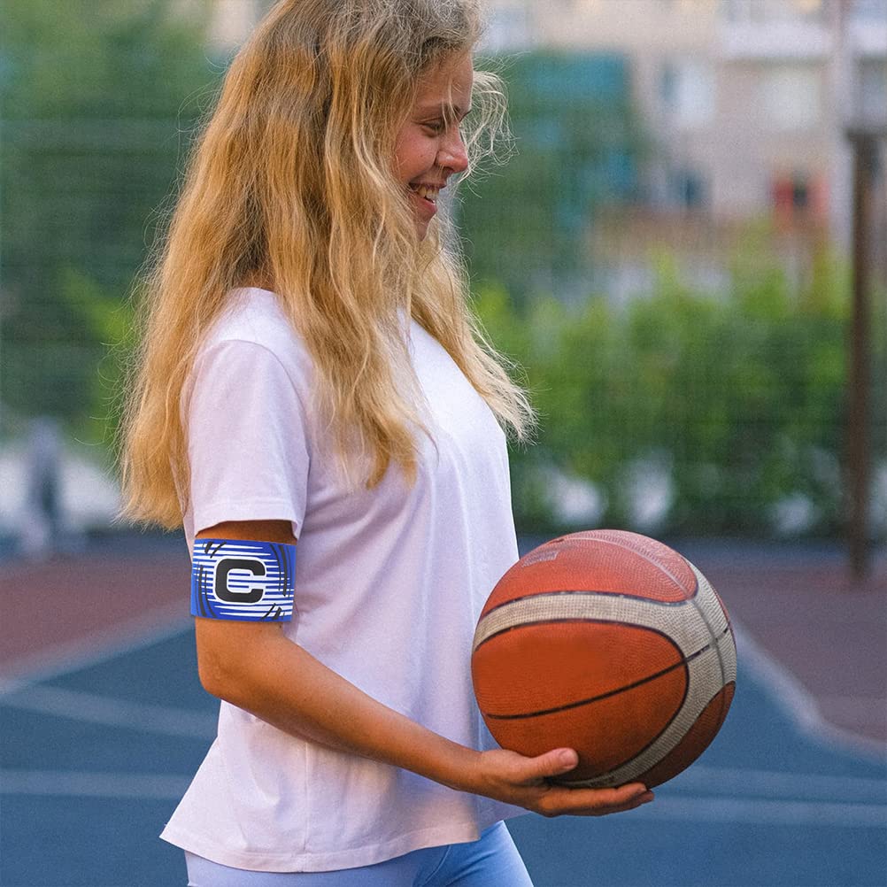 Luozzy 3Pcs Soccer Captain Armband Adjustable Football Basketball Player Armband Team Leader Armlets Elastic Arm Bands, Blue