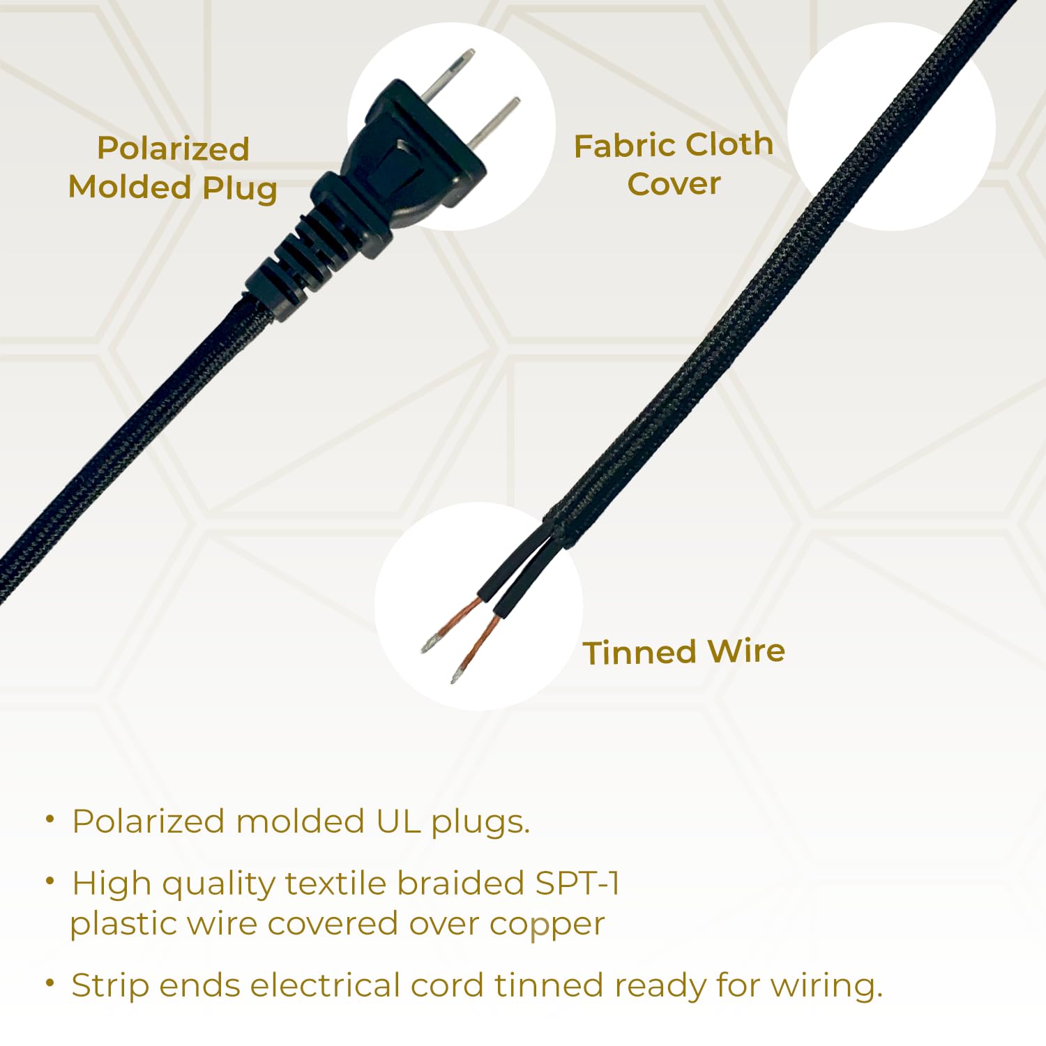 Royal Designs, Inc Co 5001D Blk 8 2 Royal Designs Lamp Cord Molded Plug With Rotary Dimmer Switch, Stripped Ends Ready For Wirin