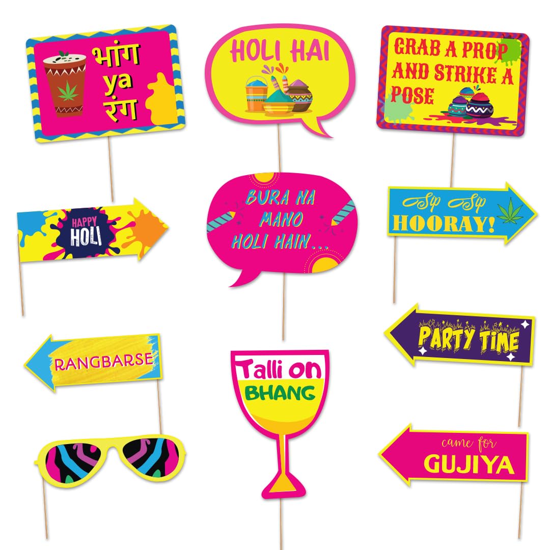Festiko Holi Photo Booth Props Holi Decoration Items for Party [11pcs] Decorations, Party Decoration Photo Booth Happy Decoratio