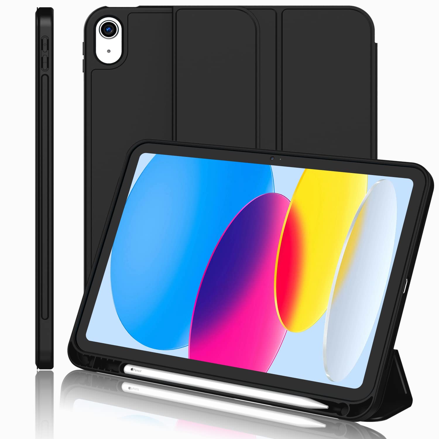 Imieet New Ipad (A16) 11Th Generation Case 11 Inch 2025, Ipad 10Th Generation Case 2022 10.9 Inch With Pencil Holder, Trifold Stand Smart Cover With Soft Tpu Back,Auto Wake/Sleep(Black)