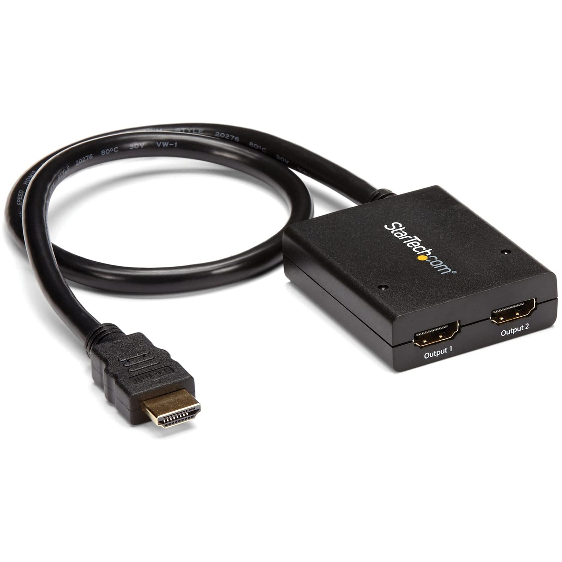 StarTech.com 4K HDMI Splitter 1 In 2 Out - 4K 30Hz HDMI 1.4 2 Port Video Splitter Box -with high speed HDMI cable, USB power cab