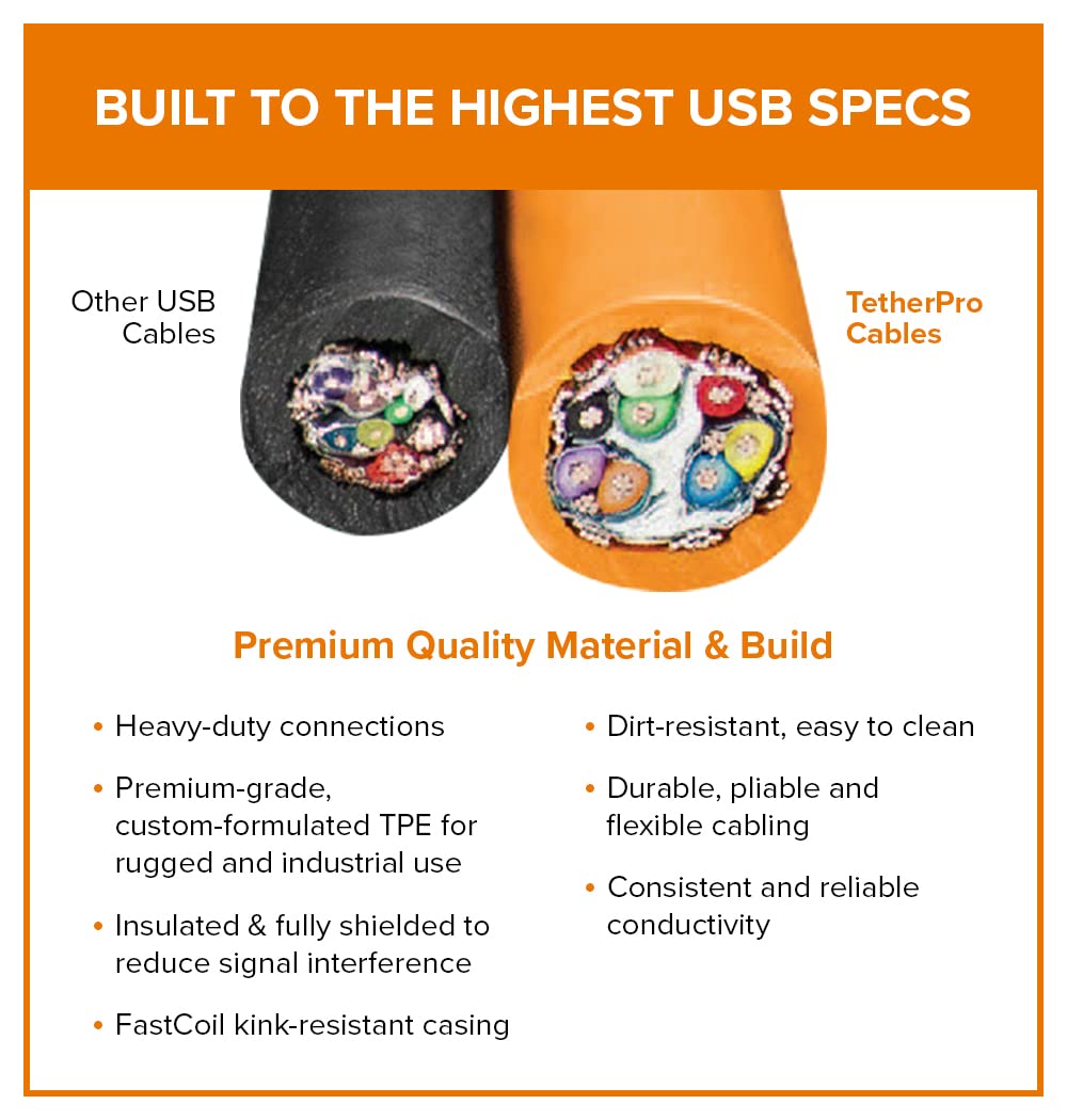 Tether Tools TetherPro USB C to 2.0 Mini B 5 Pin Cable | for Fast Transfer and Connection Between Camera and Computer | High Visibility Orange | 15 feet (4.6 m)