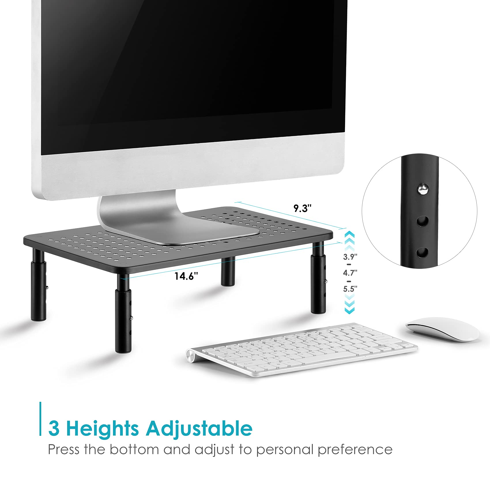 Loteyike Tv/Monitor Riser Desktop Stand, Flat Screen, Sturdy Metal Laptop Computer Shelf For Printer, Imac, 3 Height Adjustable