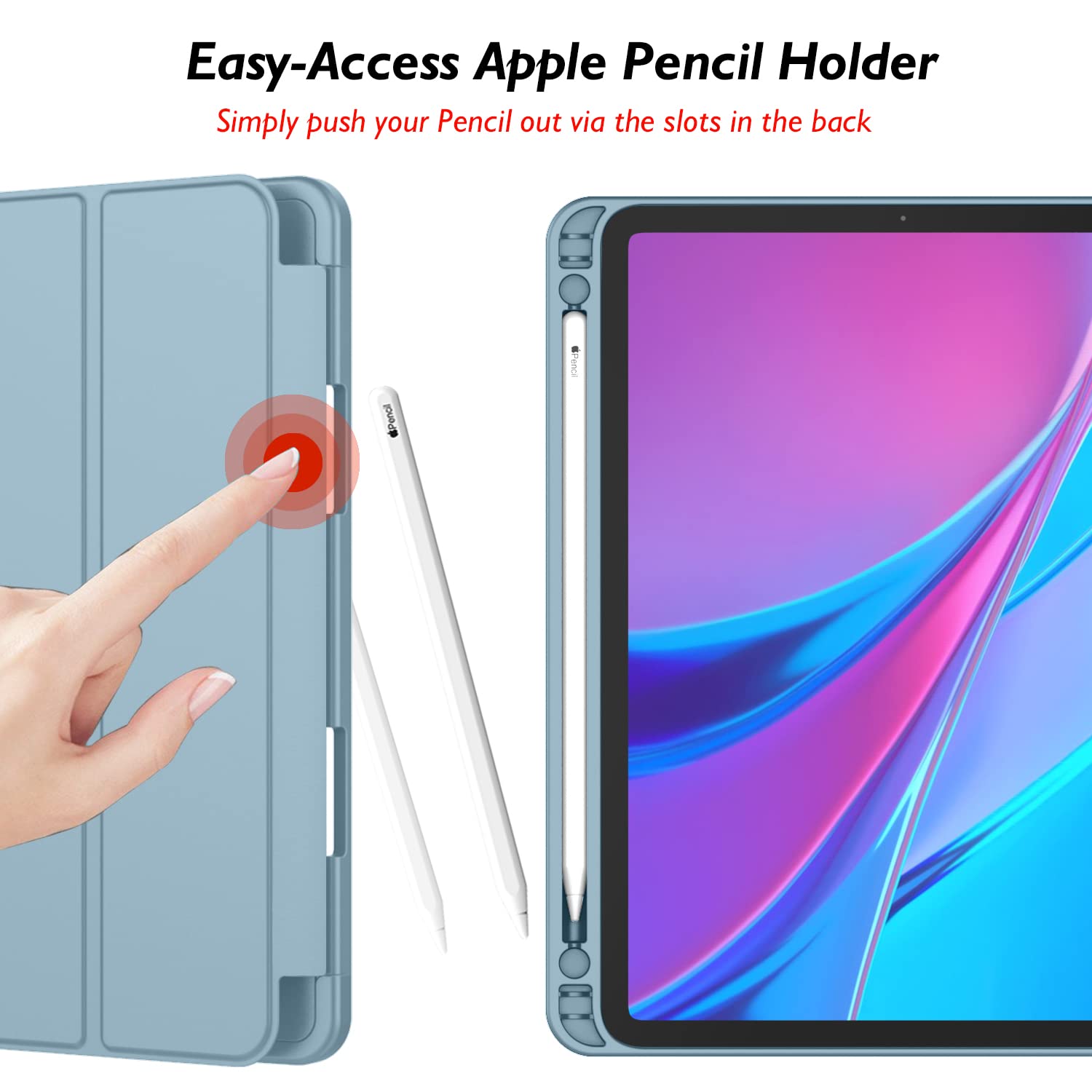 Imieet New Ipad Pro 11 Inch Case 2022(4Th Gen)/ 2021(3Rd Gen) With Pencil Holder [Support Ipad 2Nd Pencil Charging/Pair],Trifold Stand Smart Case With Soft Tpu Back,Auto Wake/Sleep(Light Blue)