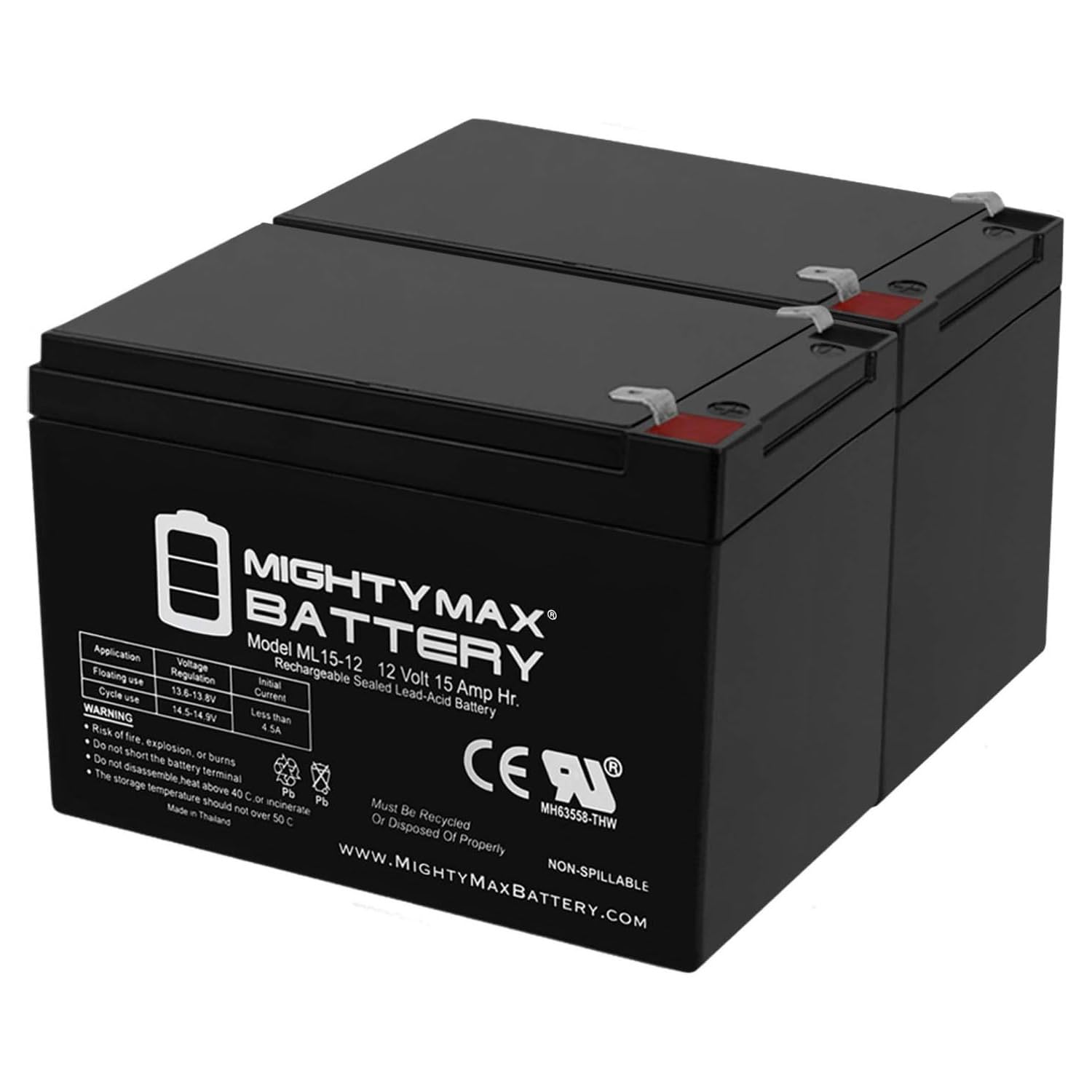 Mighty Max Battery ML15-12 - 12V 15AH SLA Battery - PACK OF 2