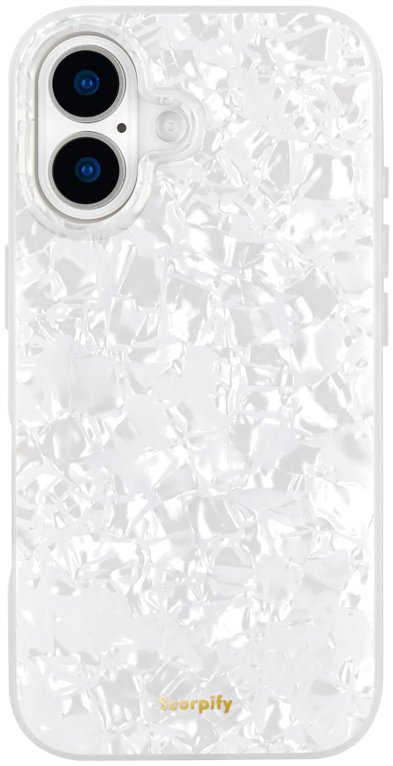 SCORPIFY for iPhone 17 Case [Compatible with MagSafe] with White Pearl Design, Cute Clear Magnetic Phone Cover for Women Girls a