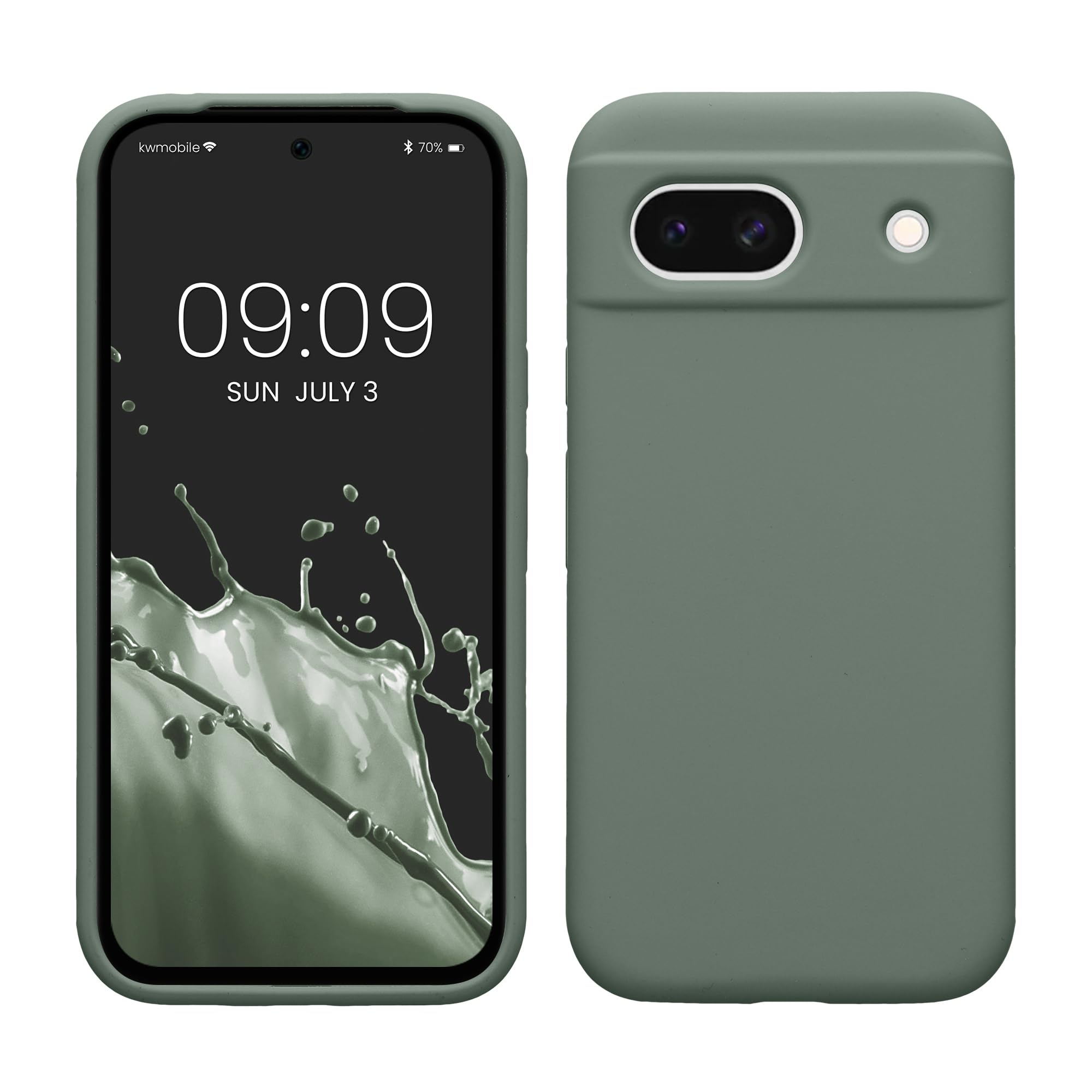 kwmobile Case Compatible with Google Pixel 8a Case - TPU Silicone Phone Cover with Soft Finish - Rainwashed Green