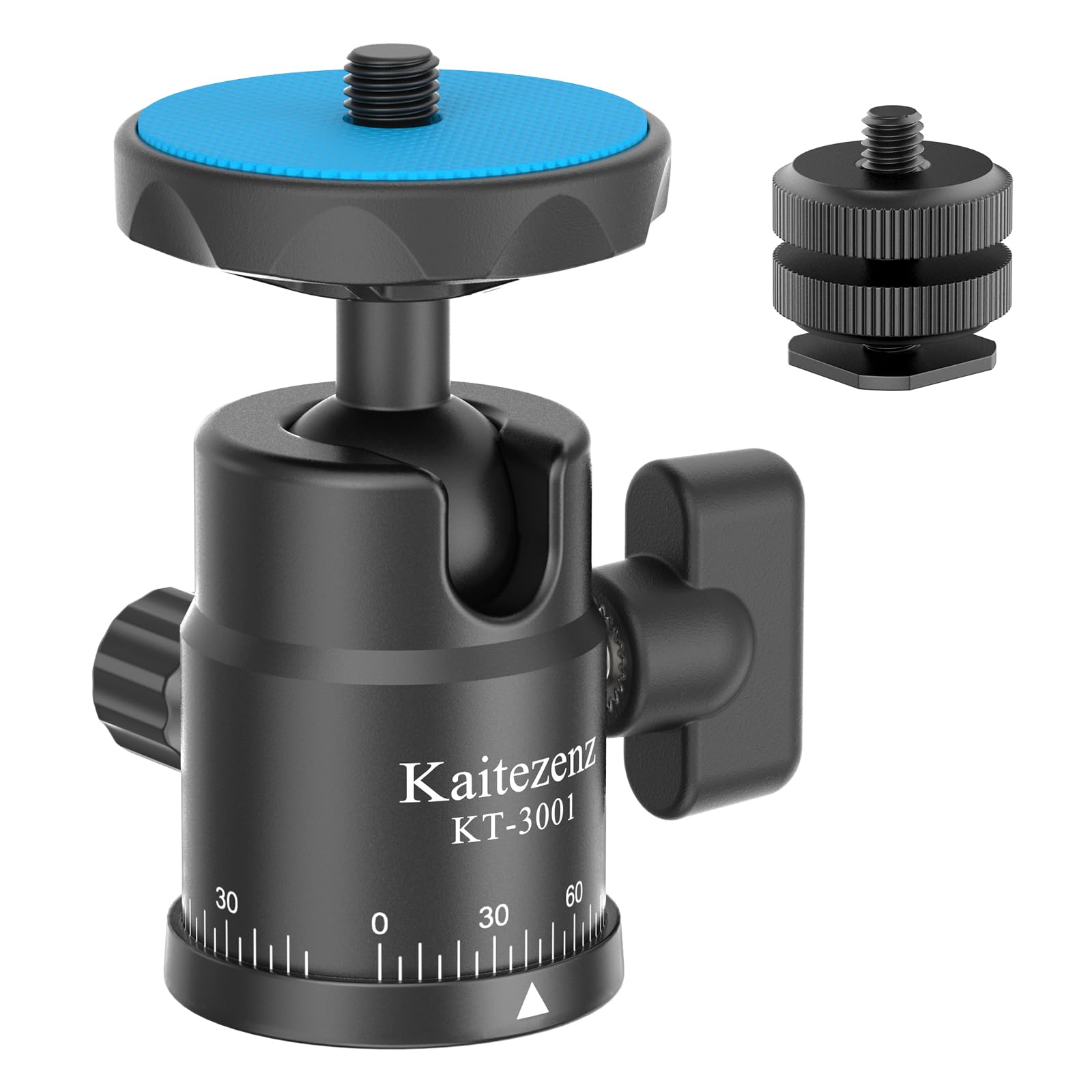 Kaitezenz Mini Ball Head, Panoramic Camera Tripod Head With 1/4'' Screw And Dual Hot Shoe Mount, 360 Rotatable Metal Adapter For
